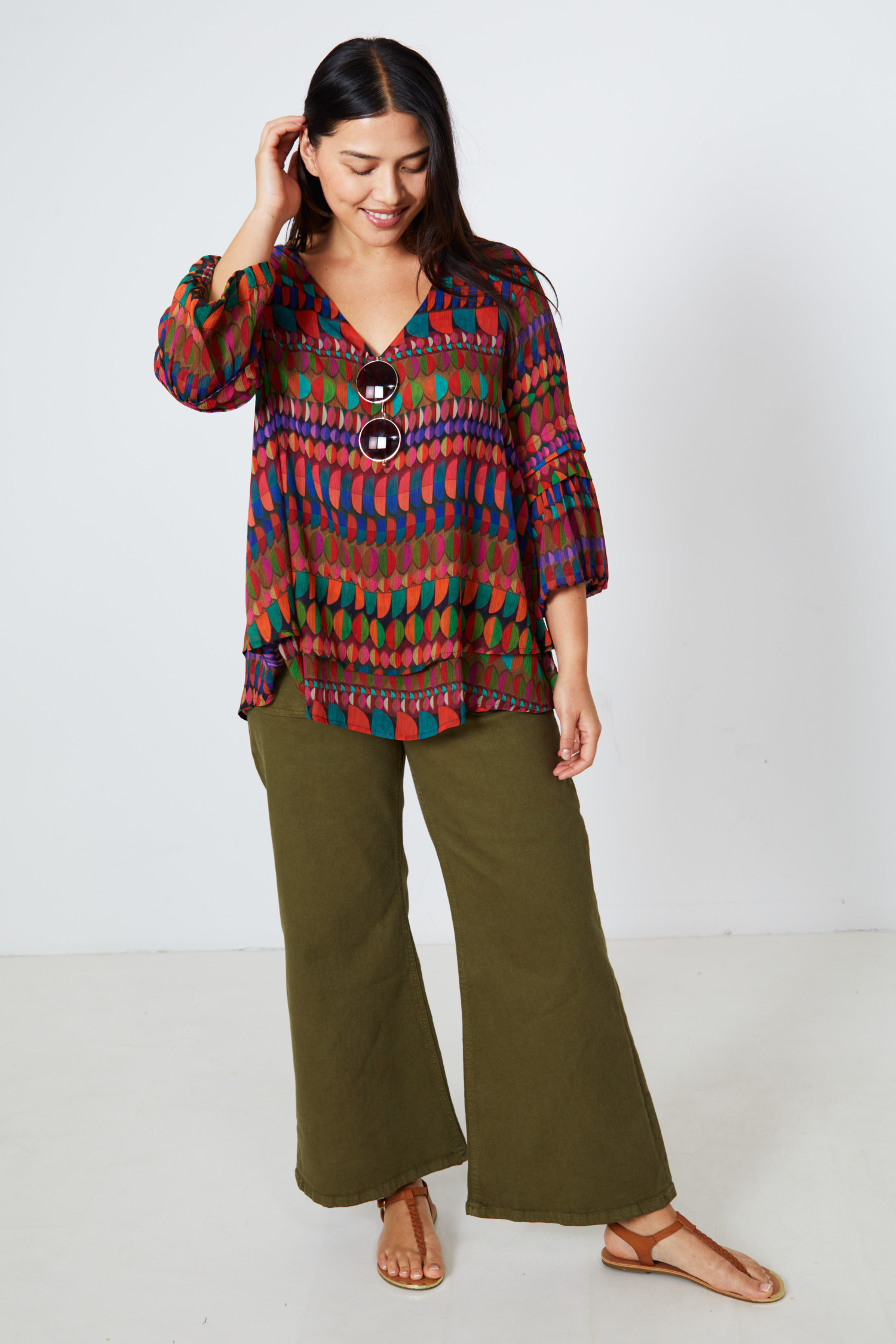 A-line blouse in layered print
