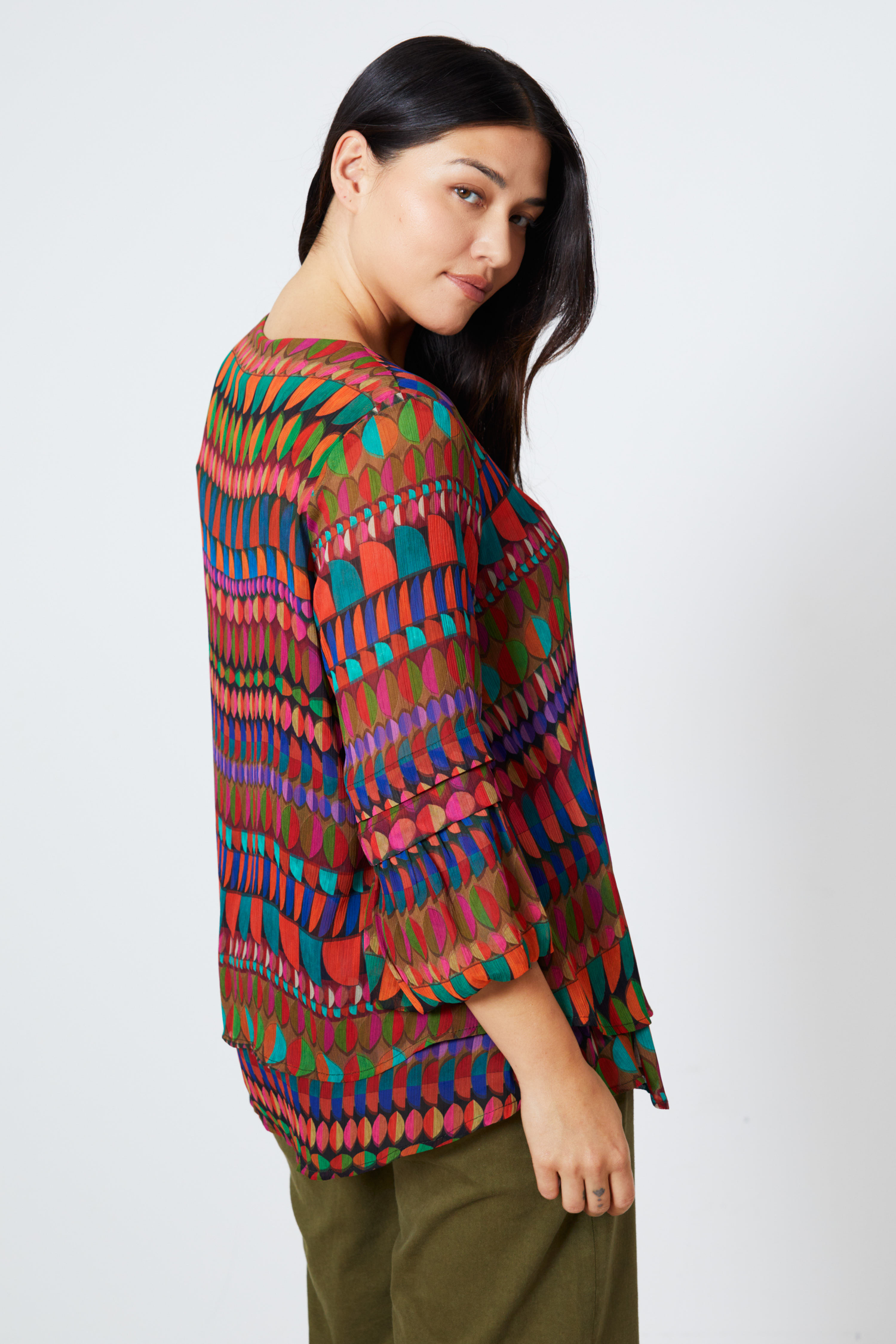A-line blouse in layered print