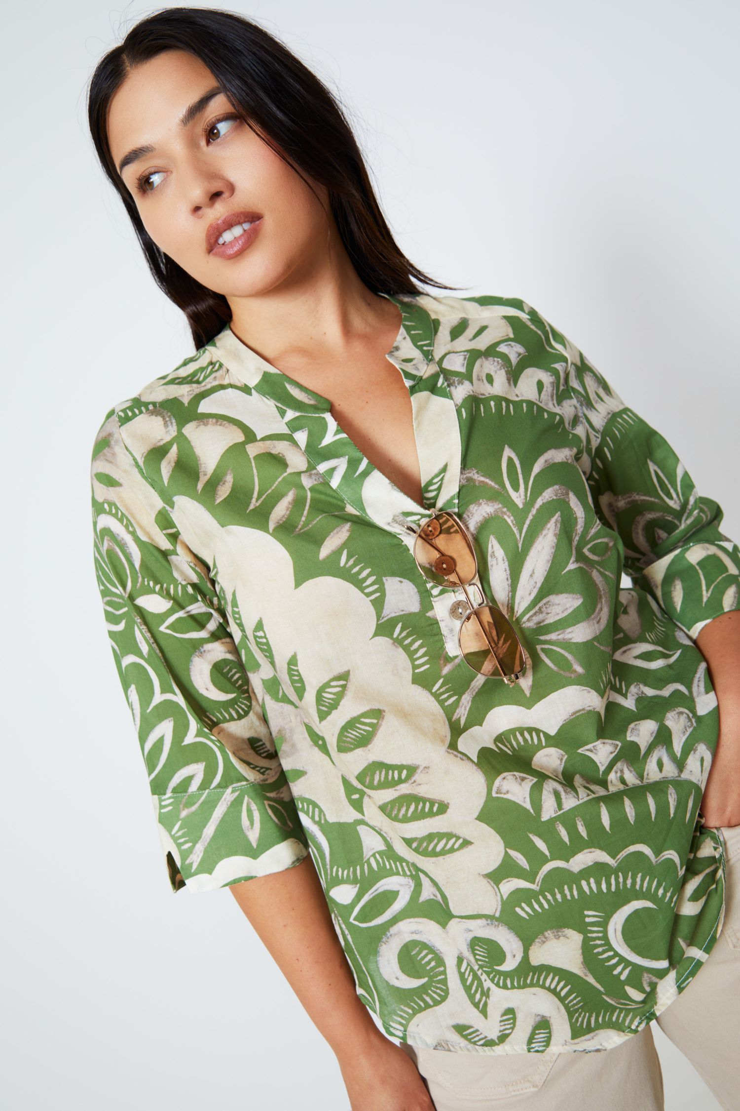 Printed cotton voile blouse