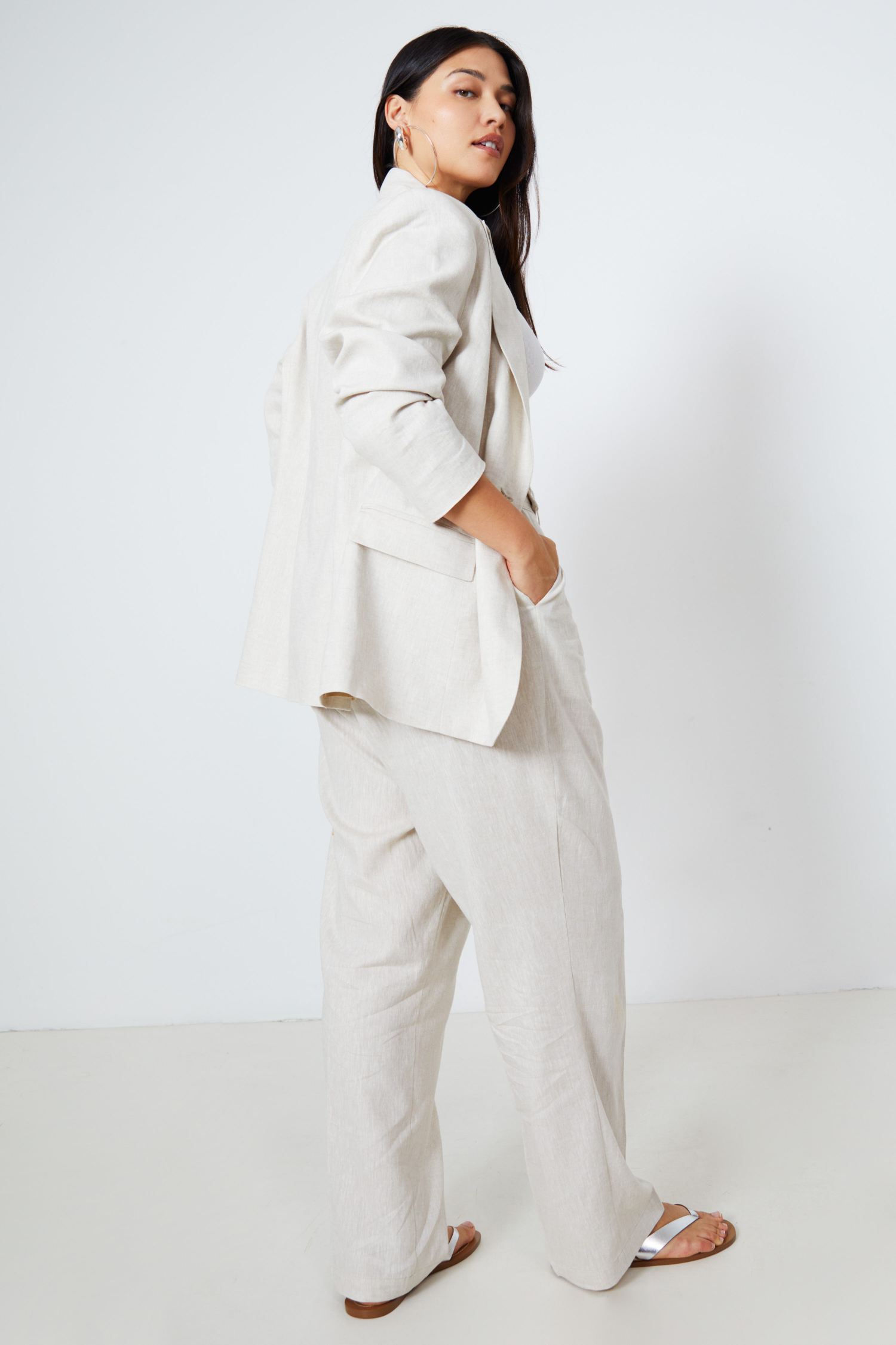 Veste tailleur en lin uni