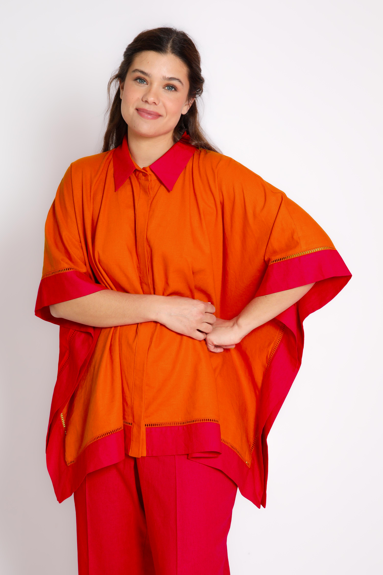 Oversized two-tone viscose linen shirt