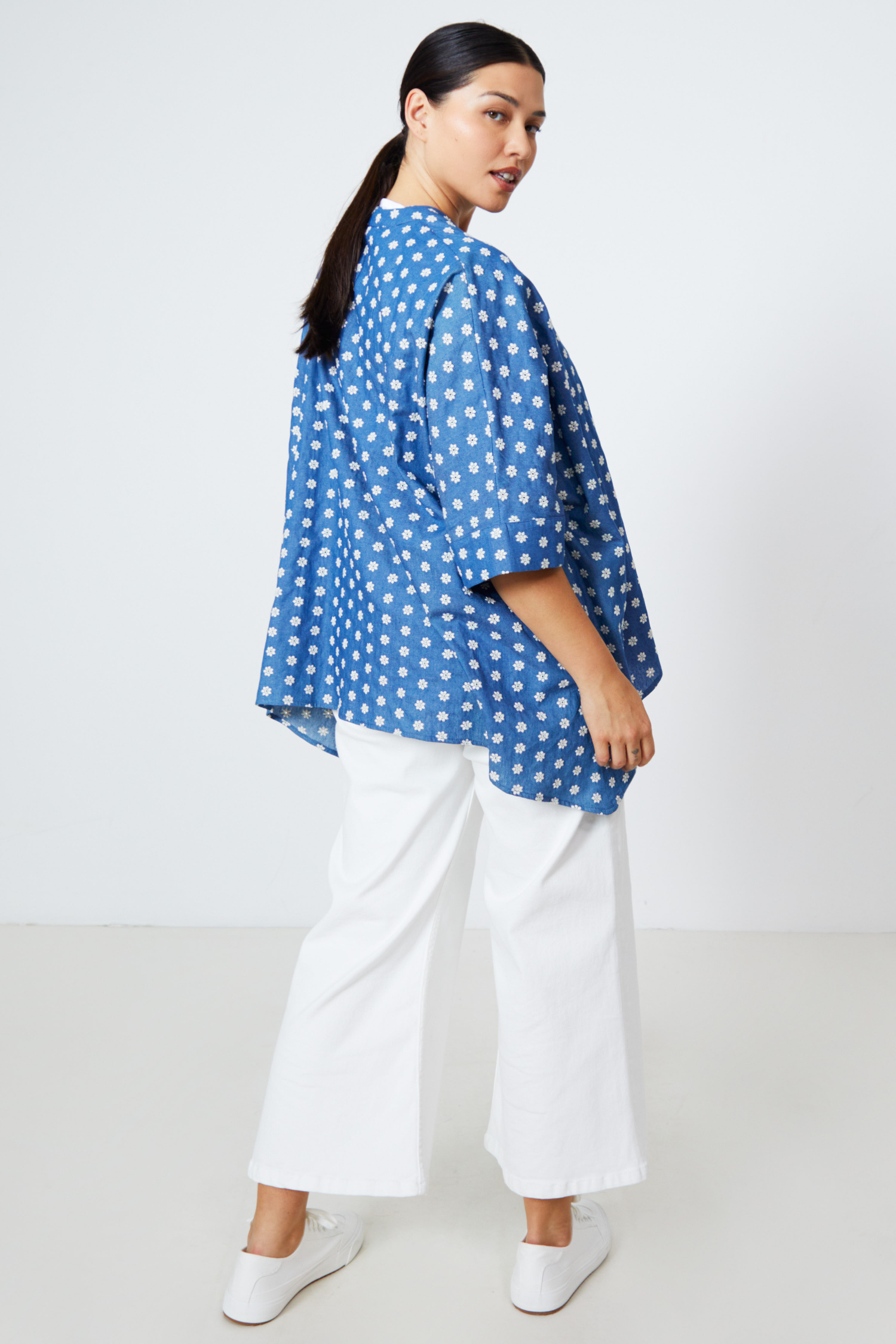 Oversized indigo embroidered shirt