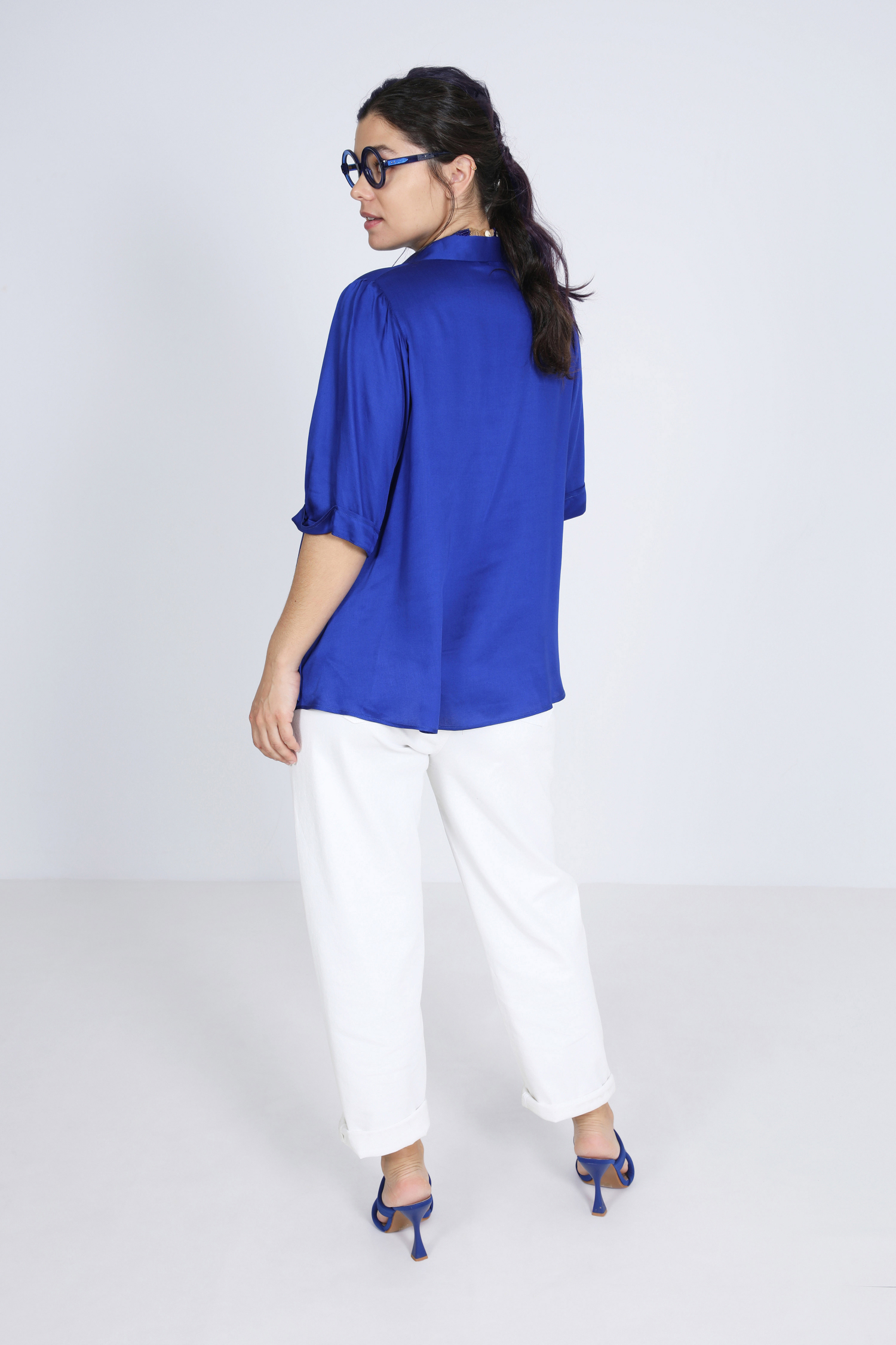 Plain satin effect shirt