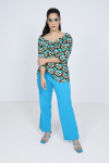Printed blouse with cascading ruffles