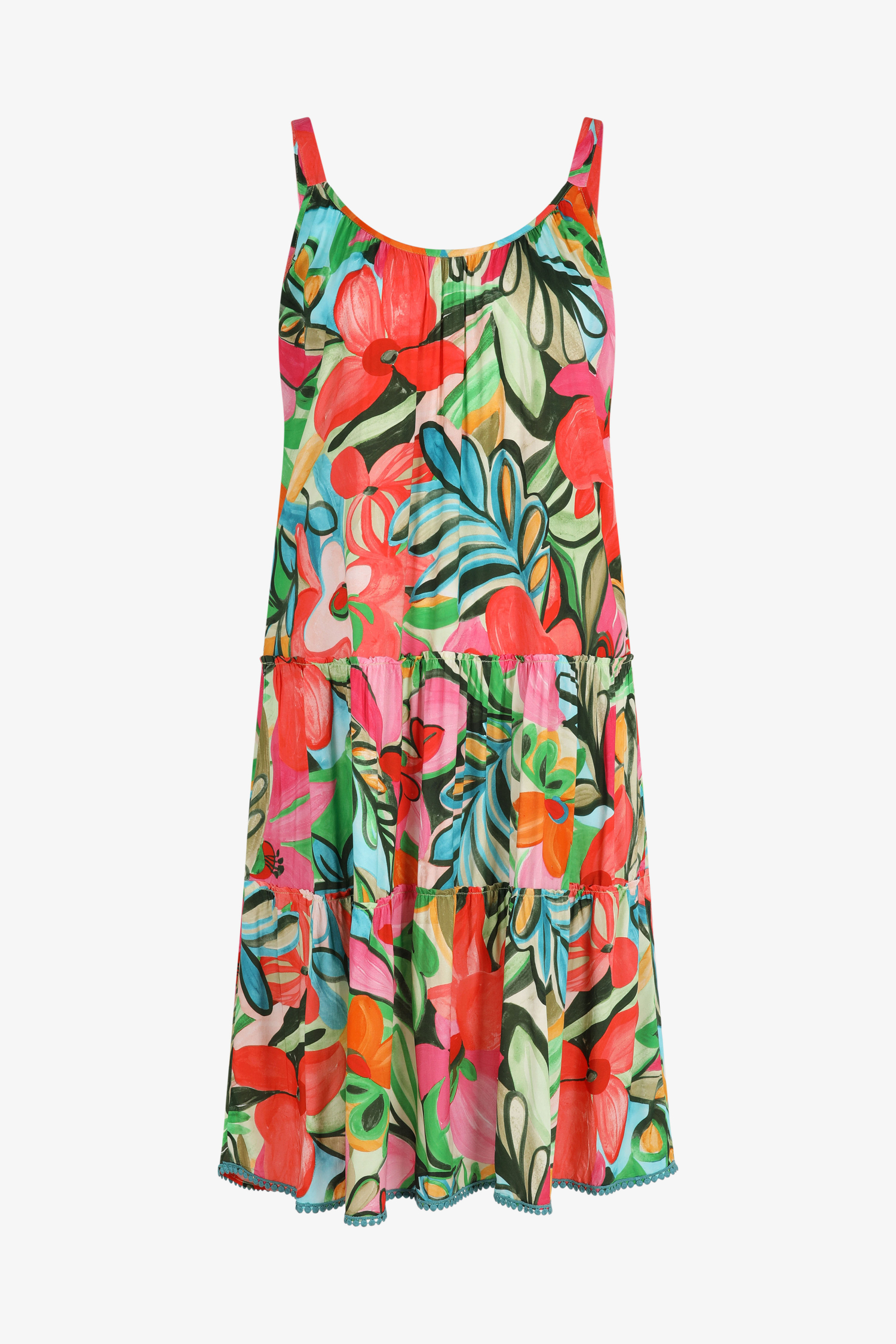 Printed long dress with ruffled bohemian straps