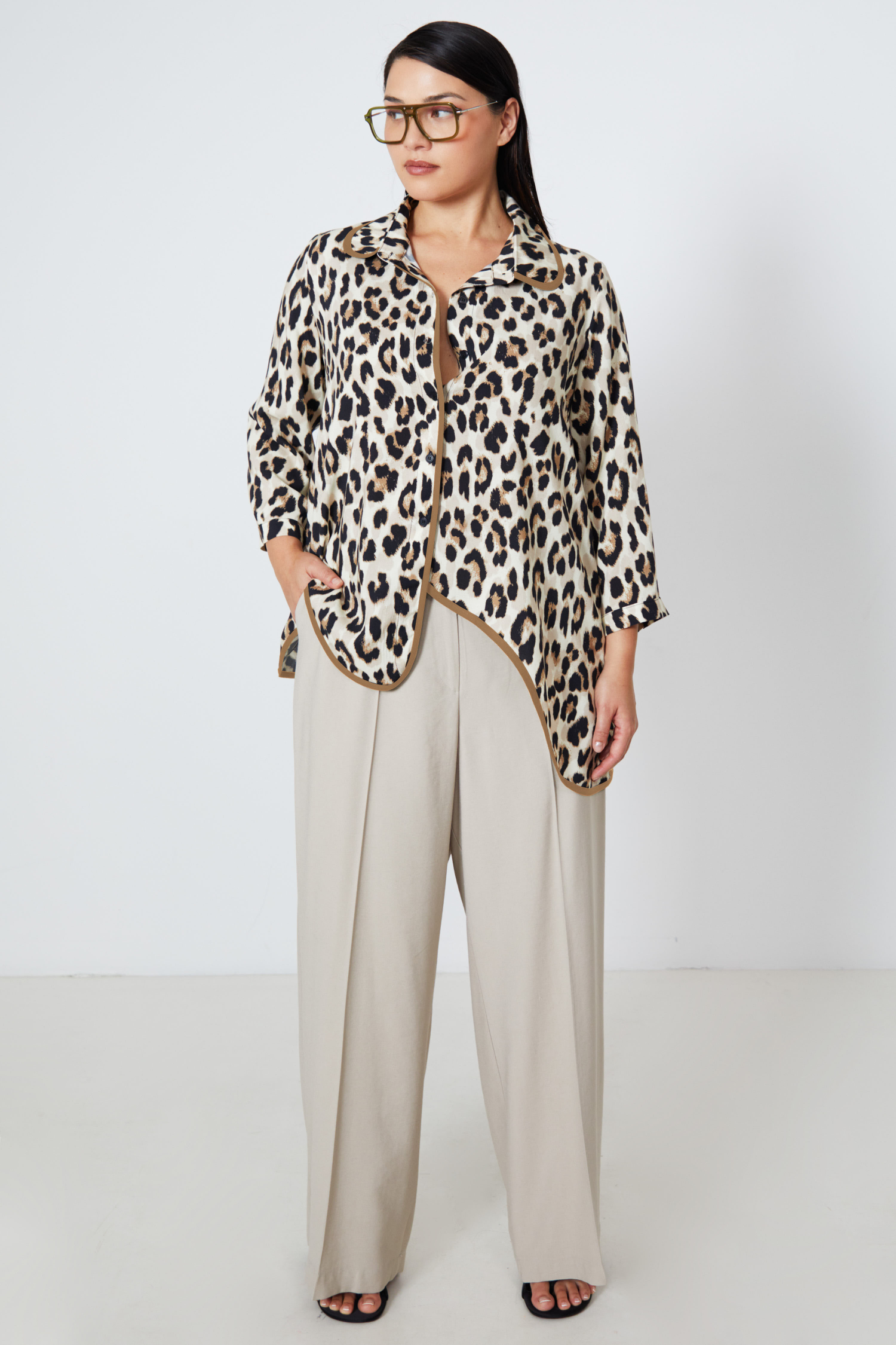 Asymmetrical shirt in panther print