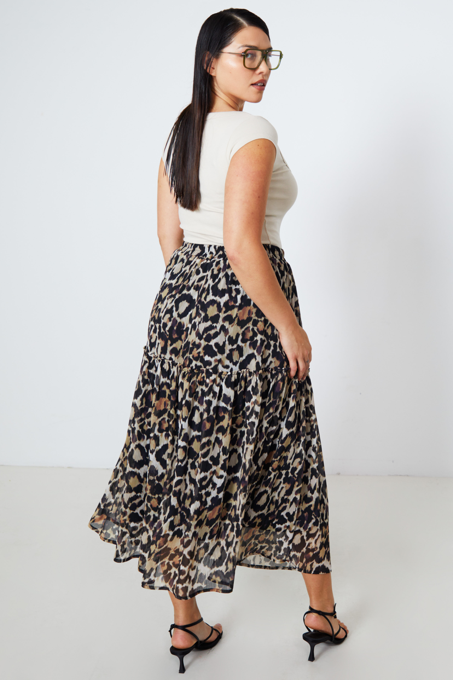 Bohemian style skirt in panther print voile