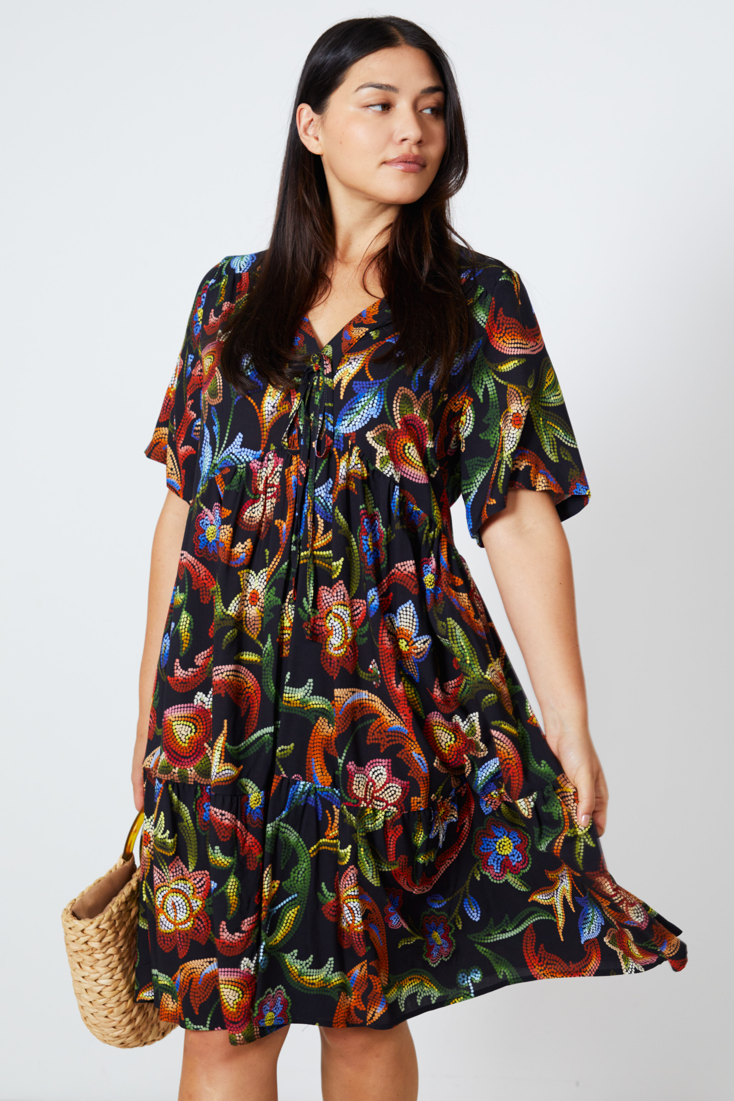 Bohemian-style printed mid-length dress