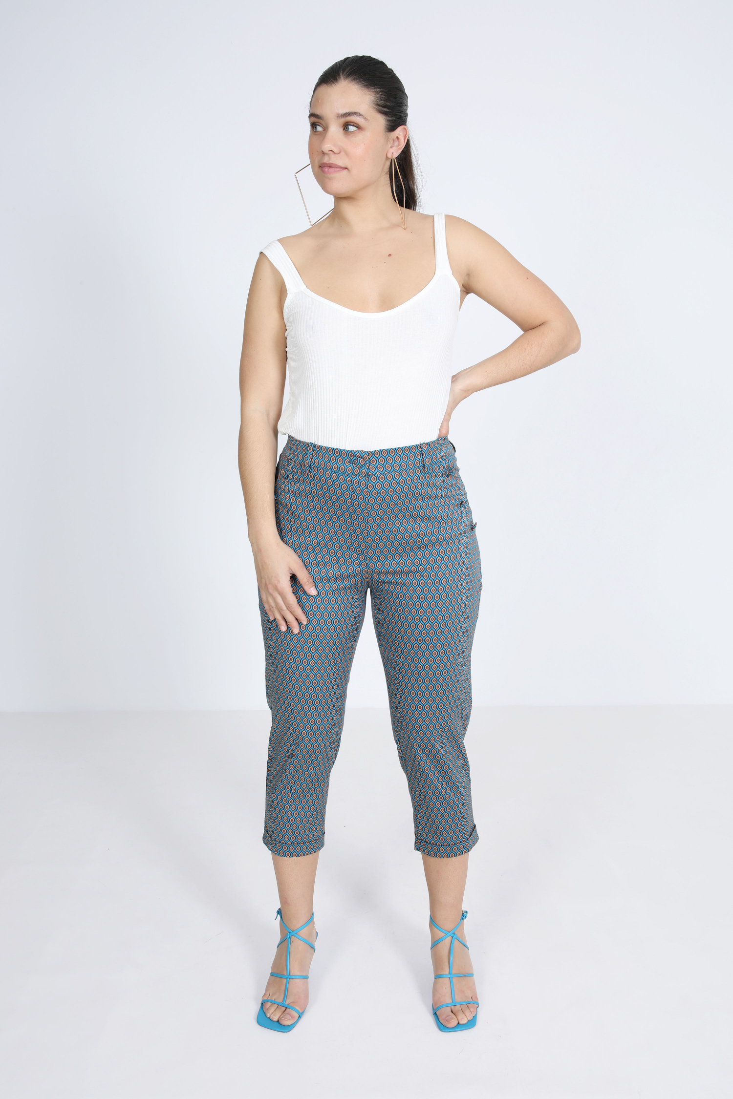 Pantalon 7/8 en coton strech imprimé