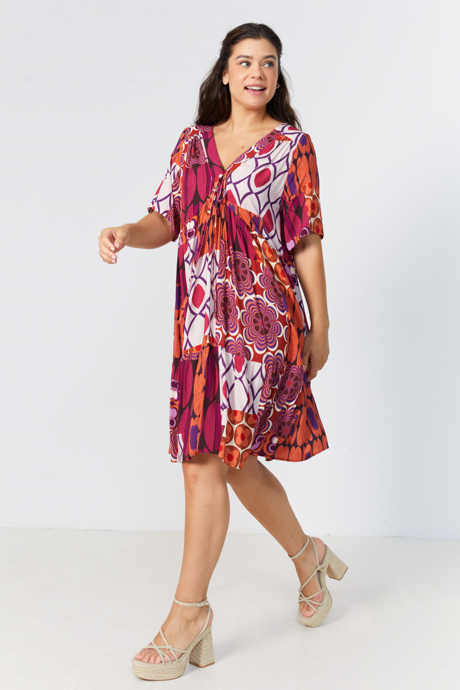 Bohemian-style printed mid-length dress