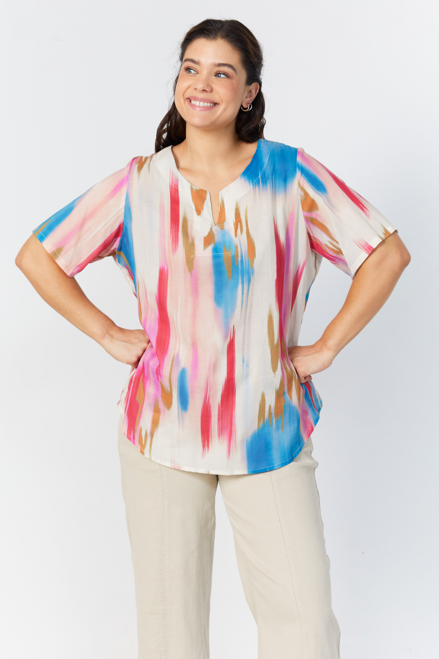 Printed cotton voile blouse