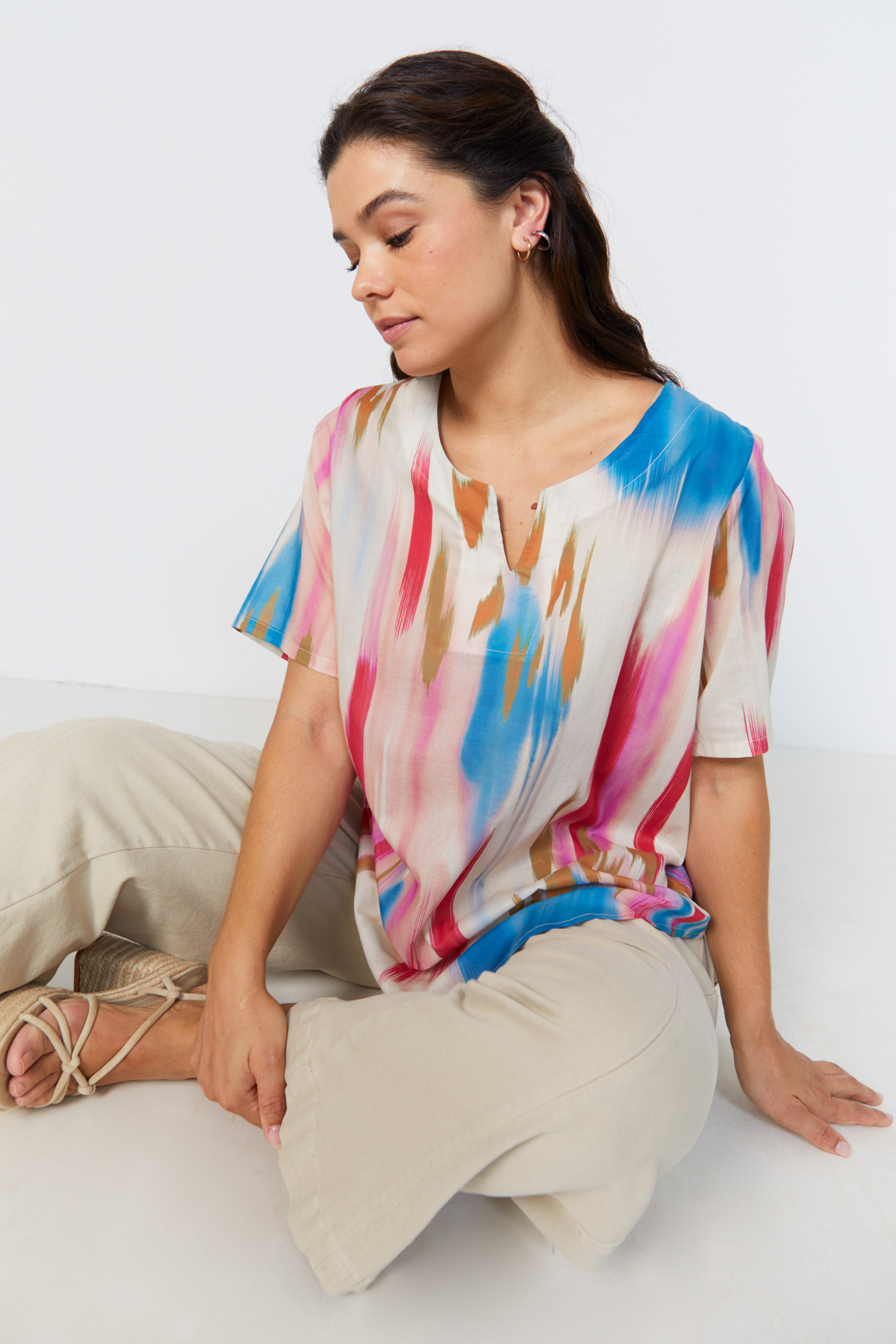 Printed cotton voile blouse