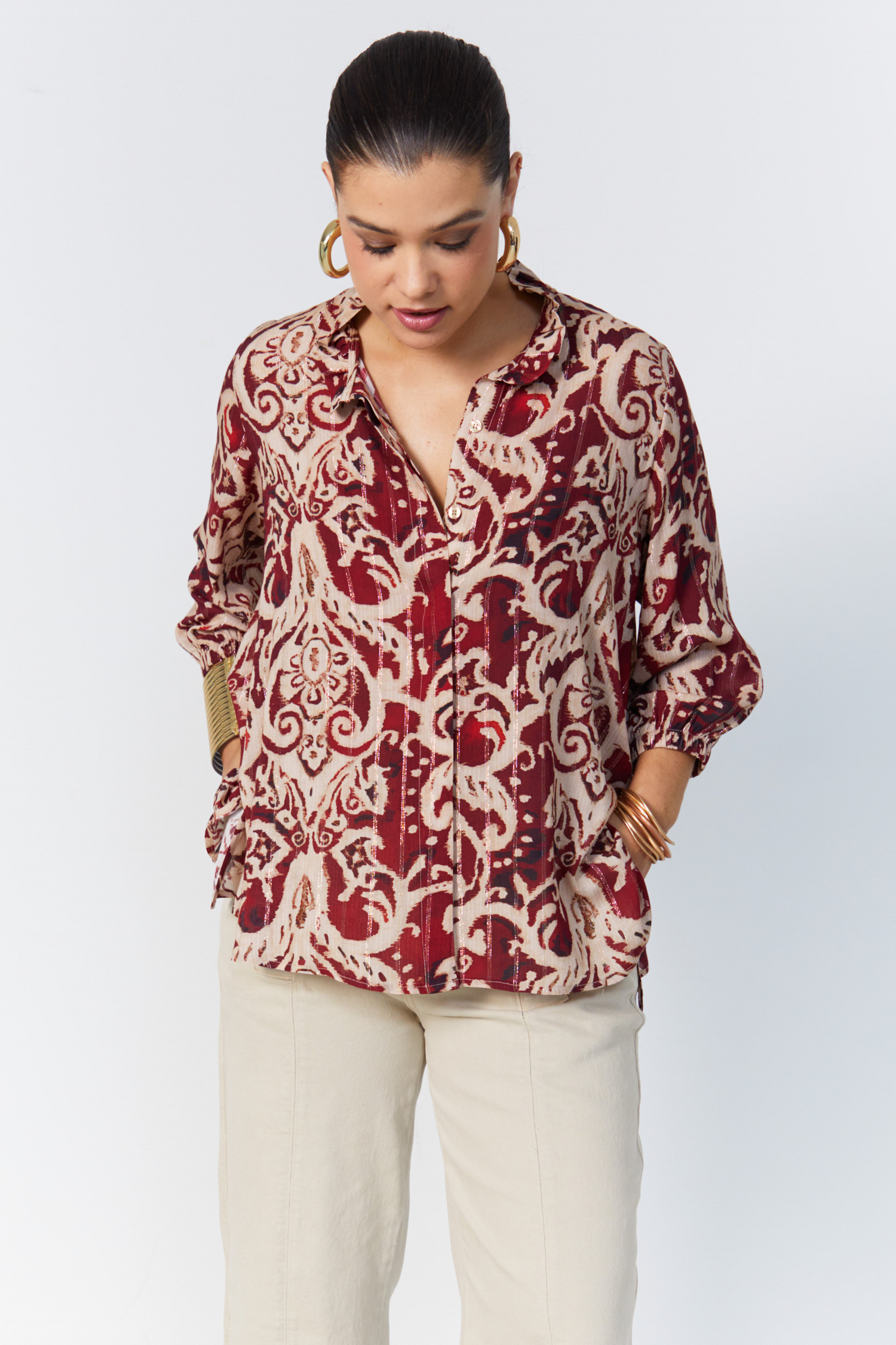 Printed shirt with lurex thread