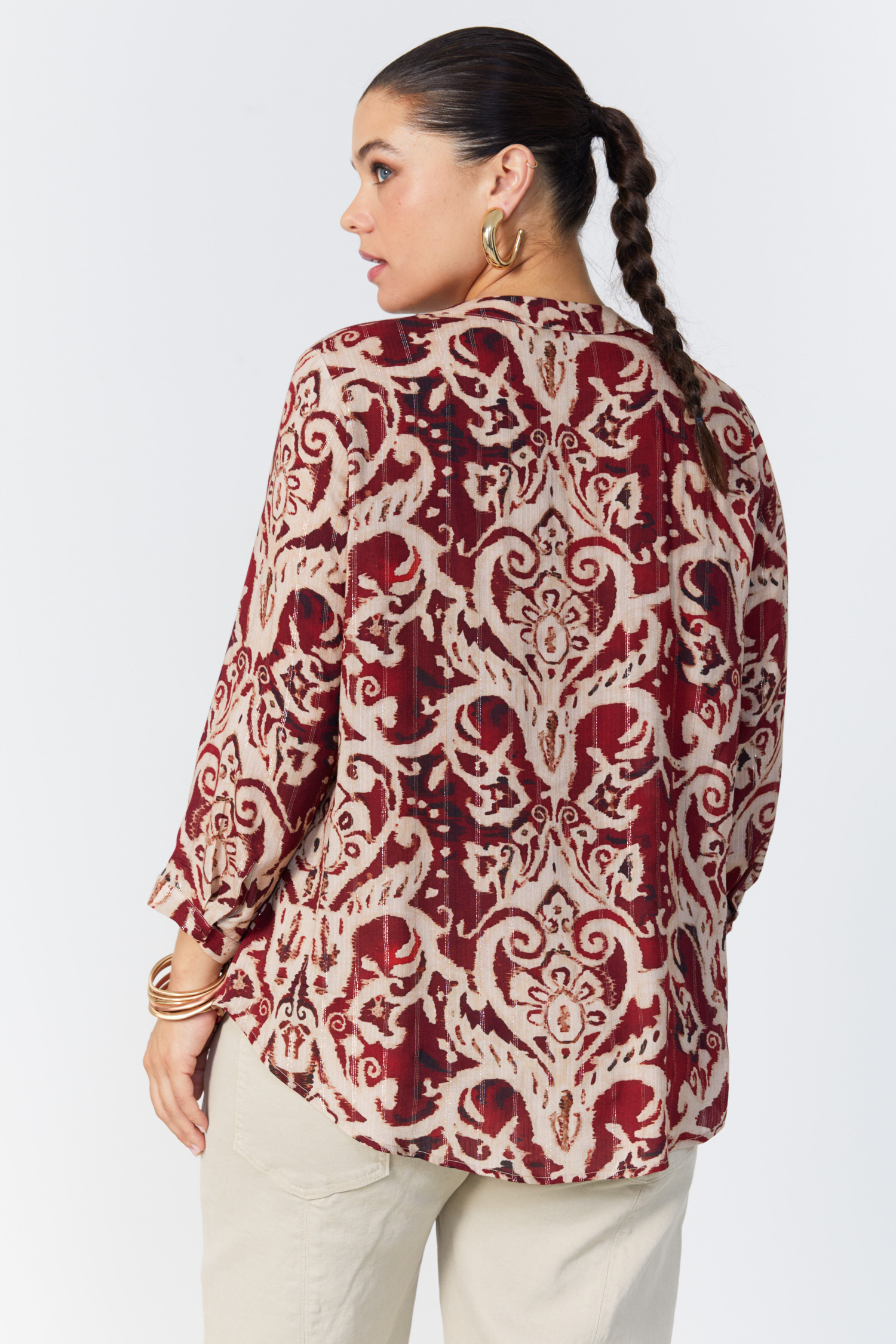 Printed blouse with lurex thread