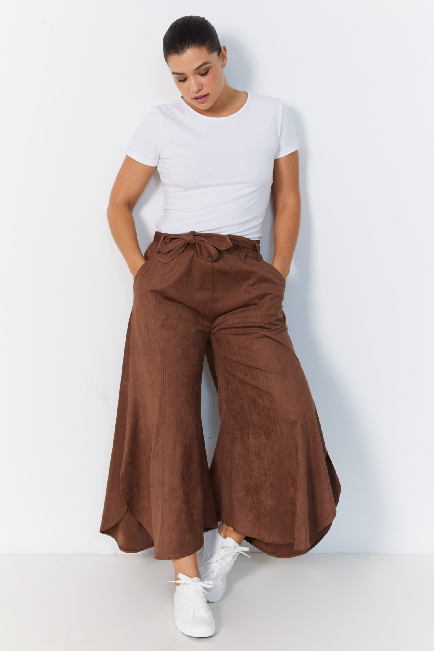 Plain suede effect culotte skirt