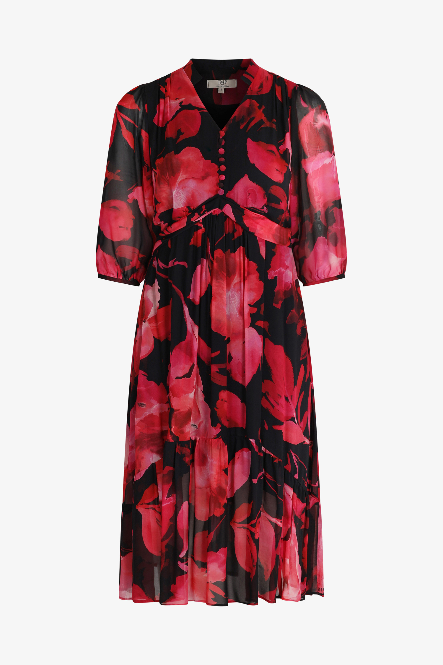 Long dress in floral print voile