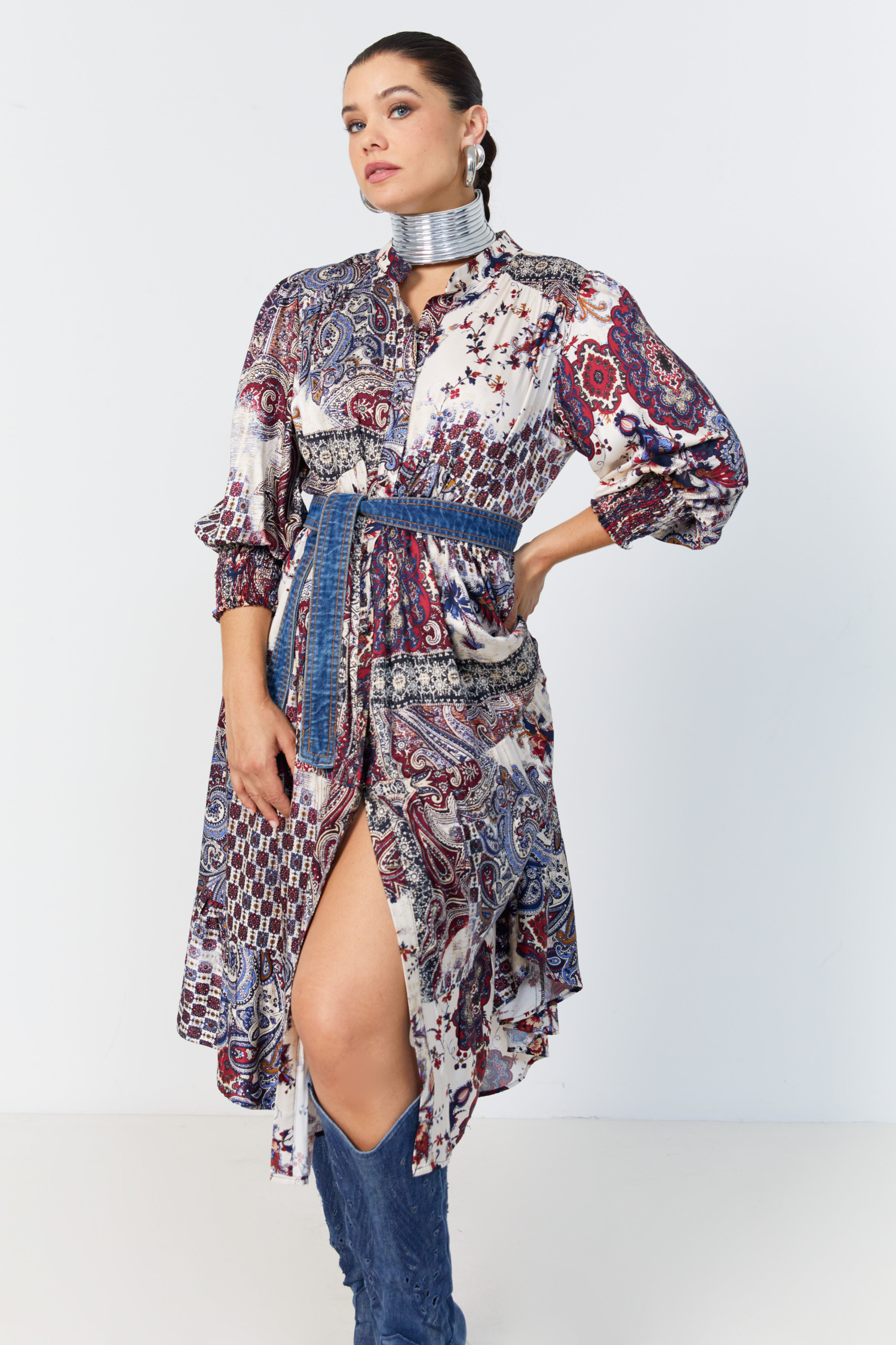 Bohemian style print shirt dress