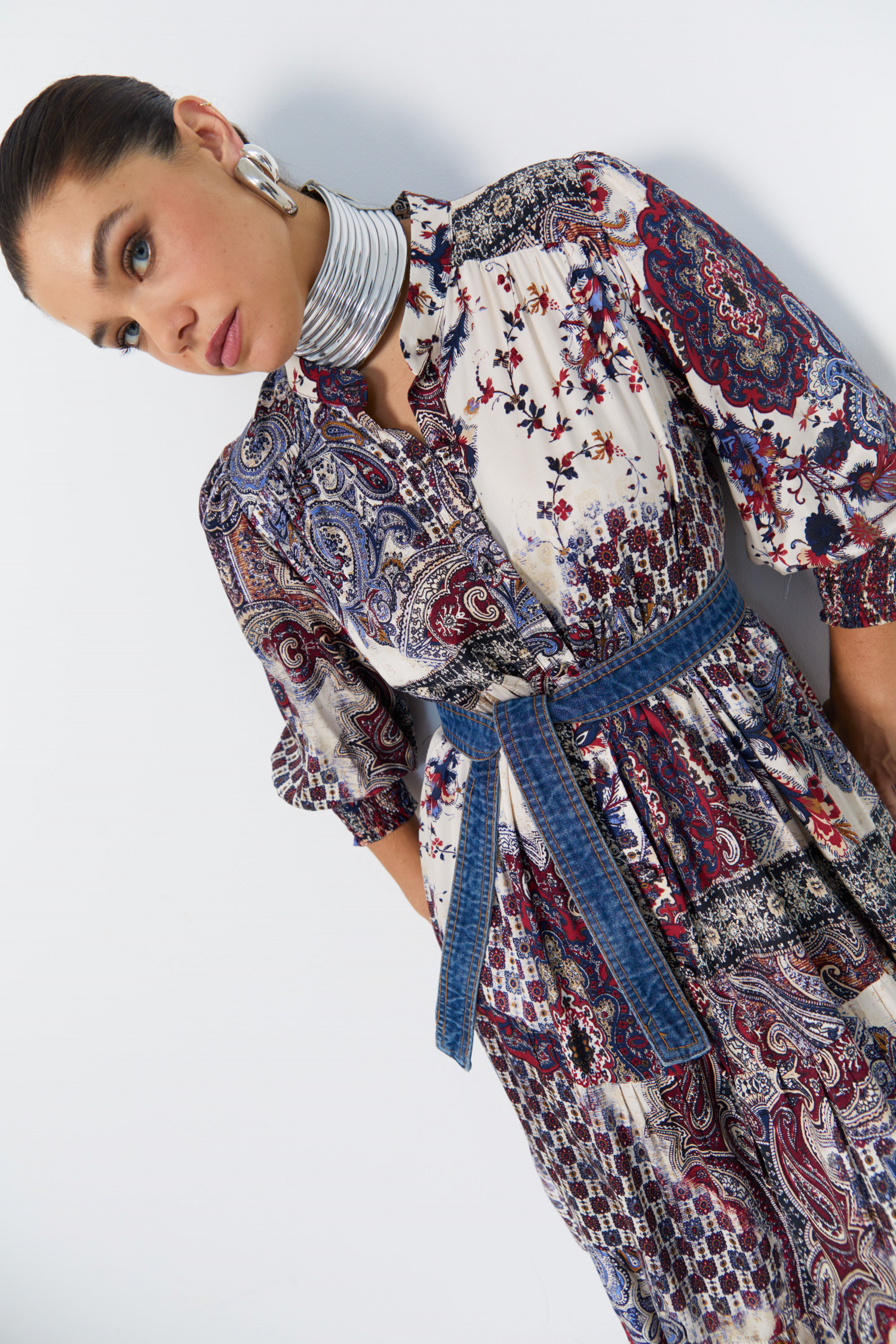 Bohemian style print shirt dress