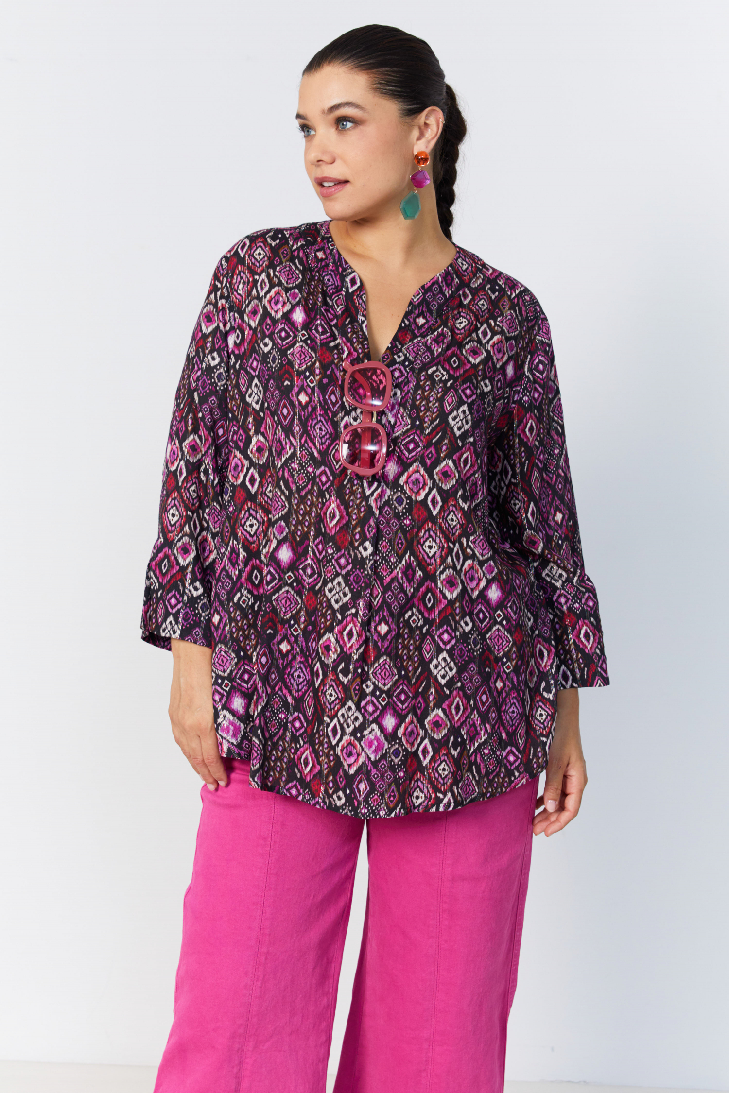 Printed blouse with lurex thread