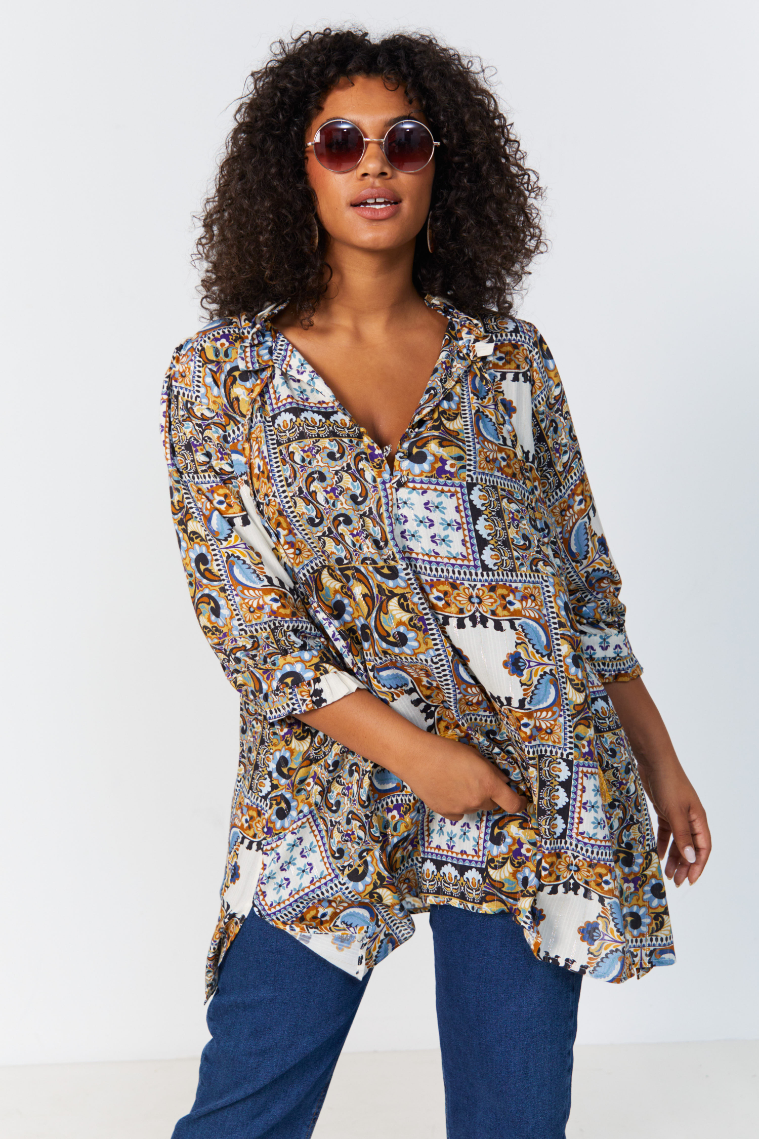 Printed tunic with lurex