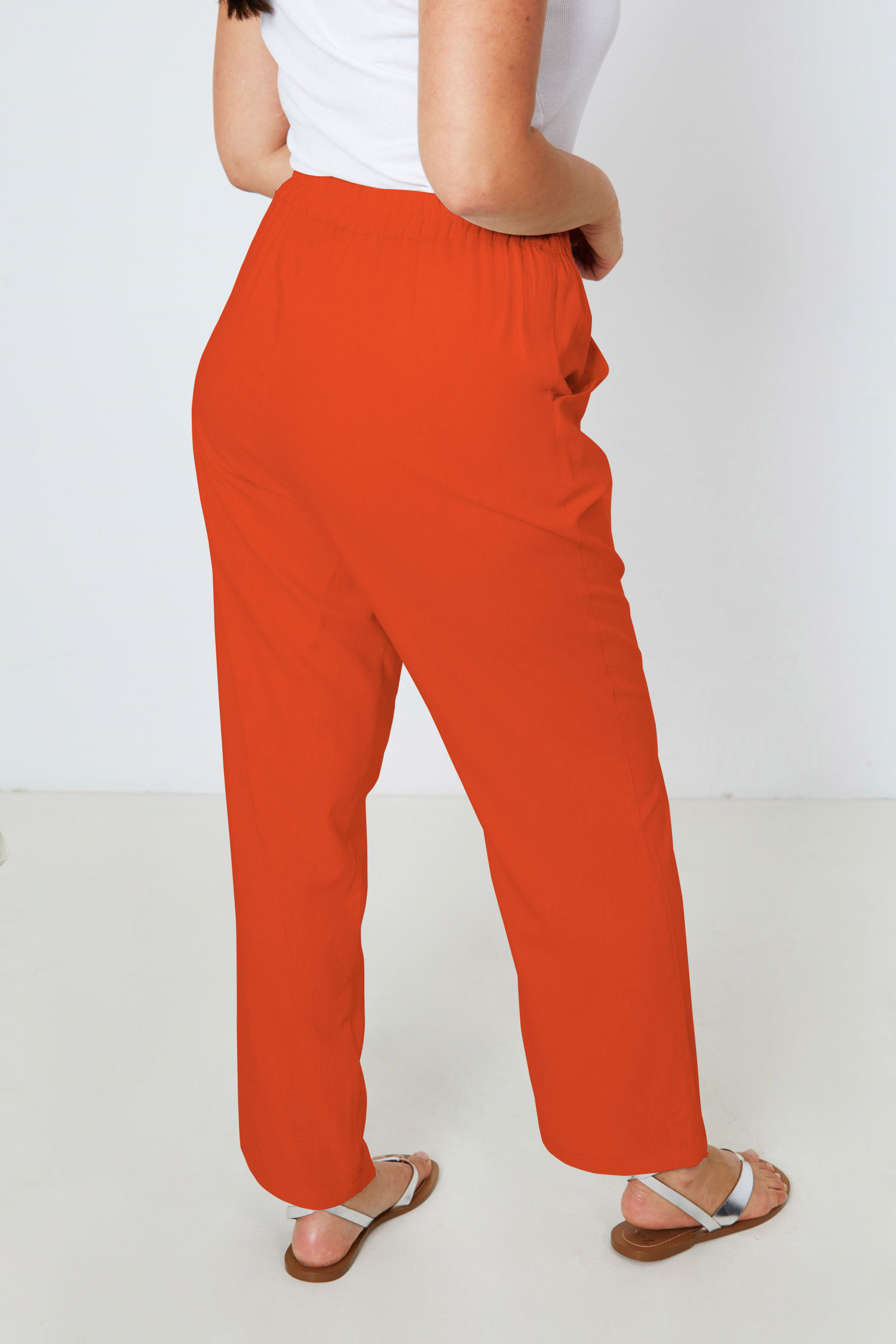 Straight-cut plain viscose linen pants