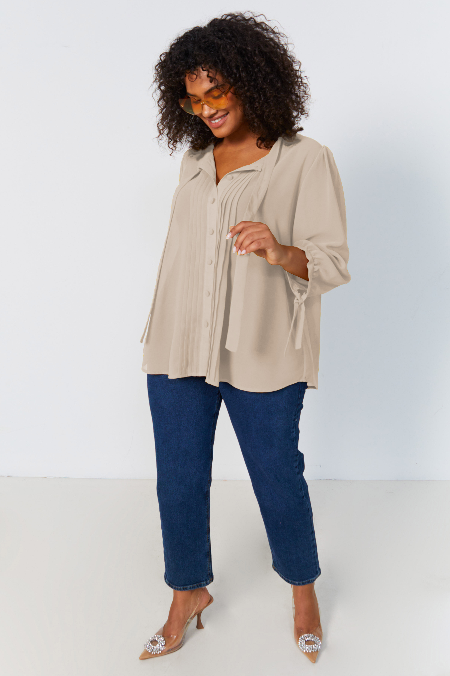 plain voile shirt with flat pleats