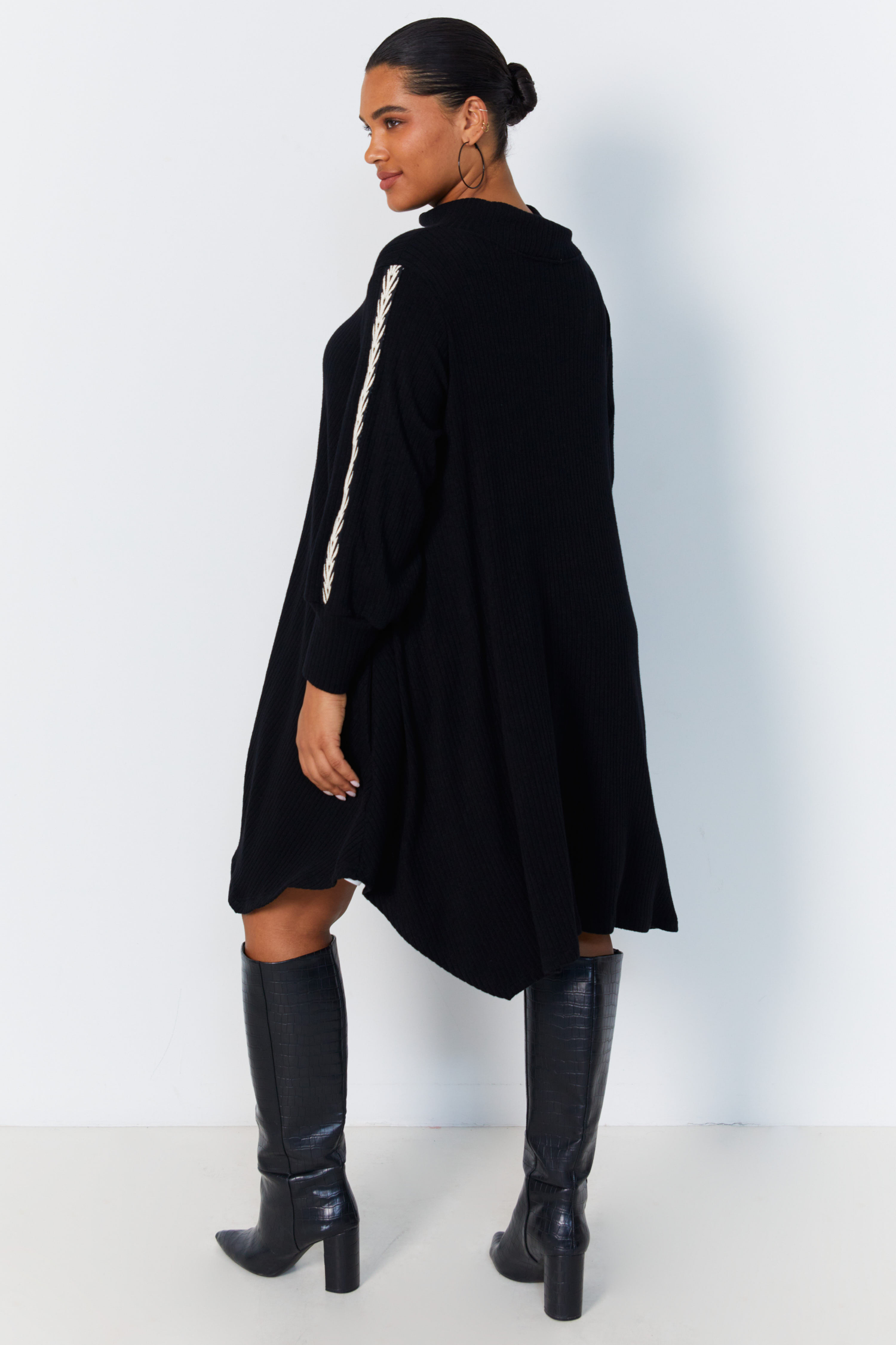 Knit trapeze dress with high collar