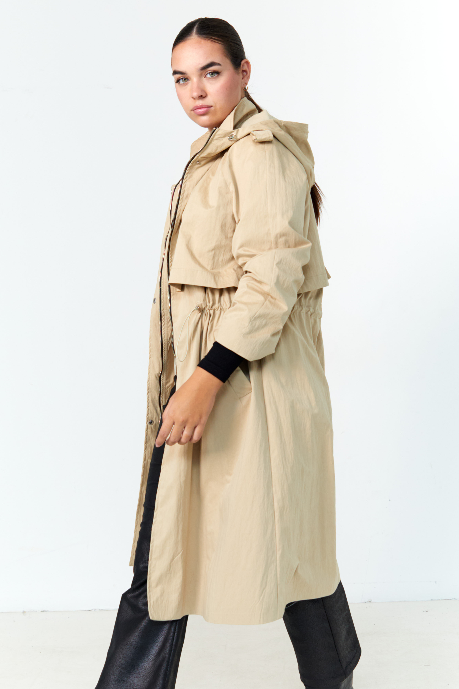 Long waterproof trench coat with hood