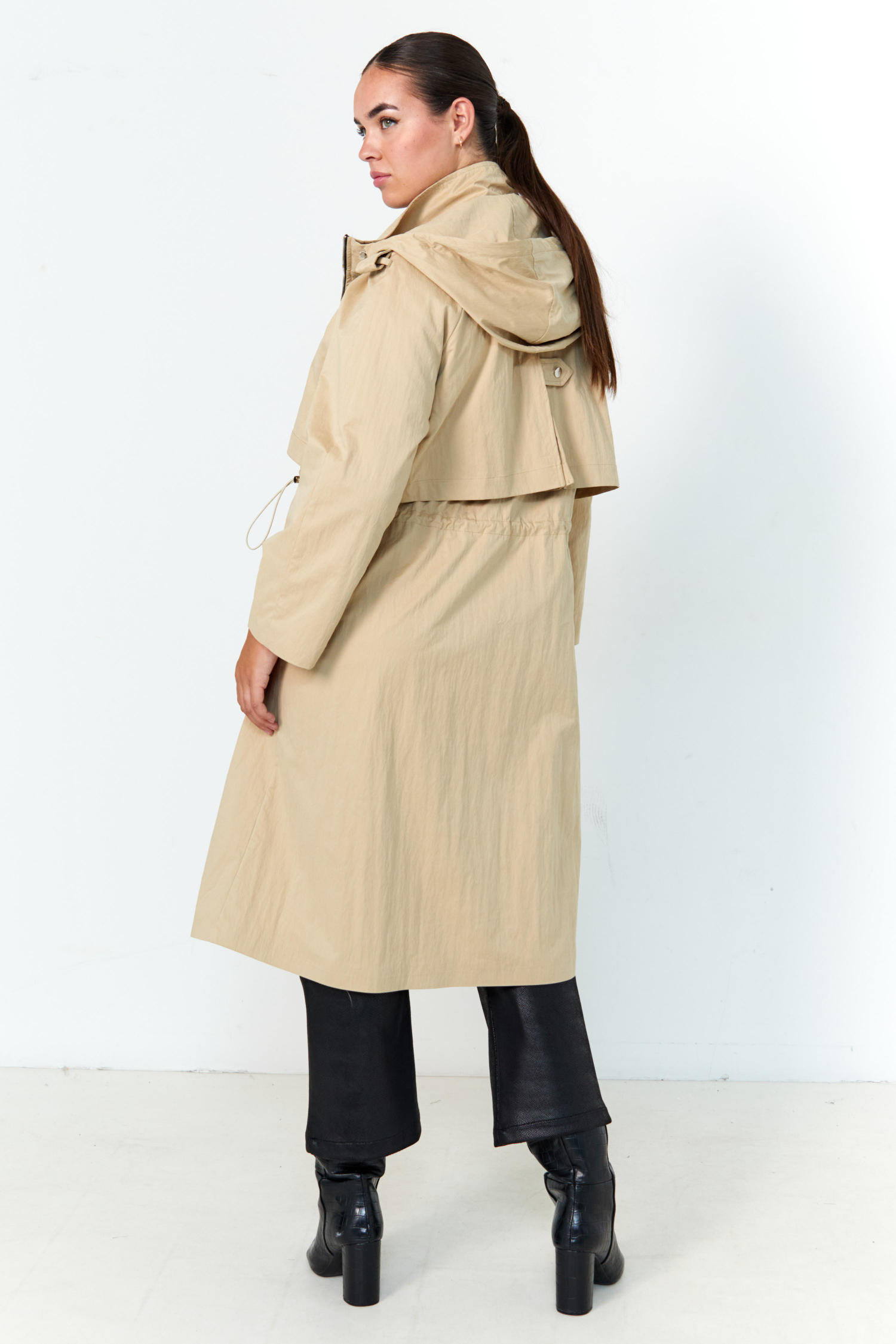 Long waterproof trench coat with hood