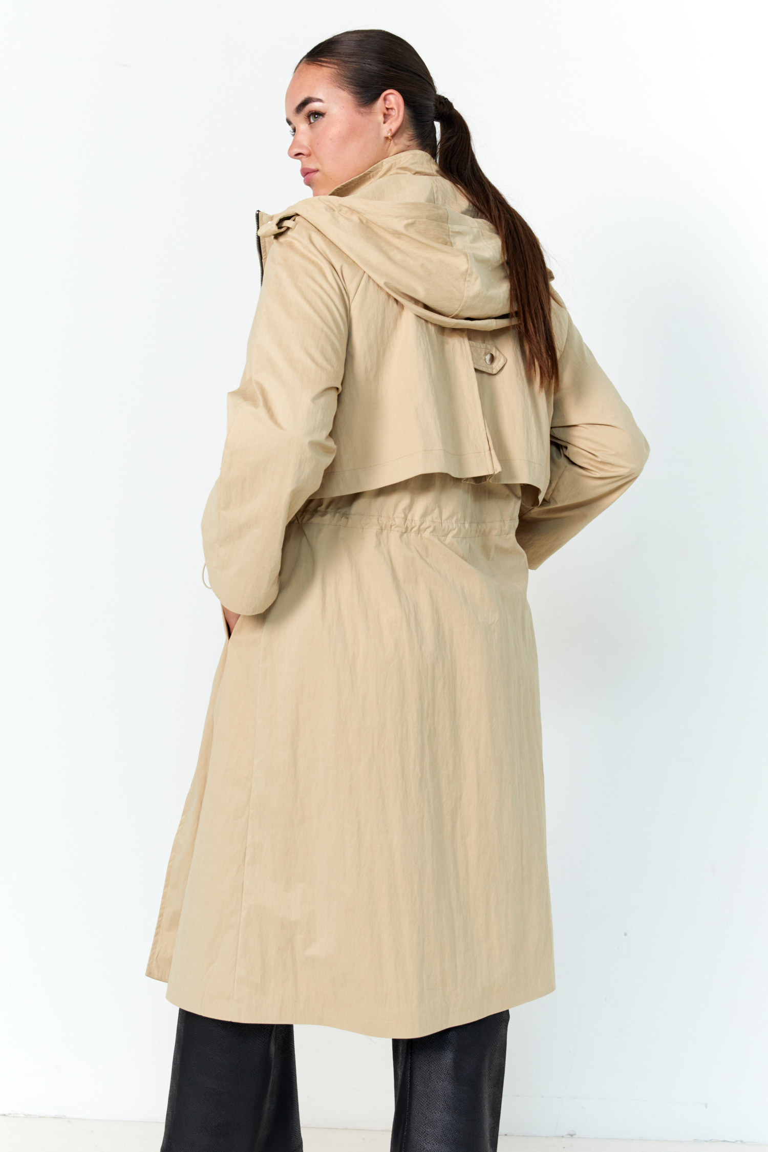 Long waterproof trench coat with hood