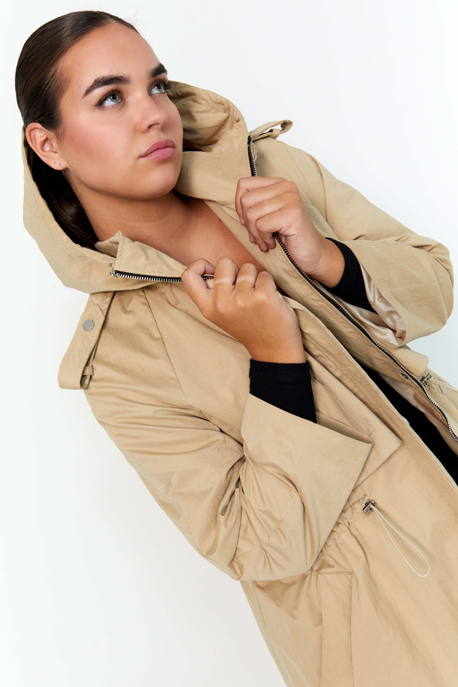 Long waterproof trench coat with hood