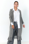 Chevron print coat with fringes.