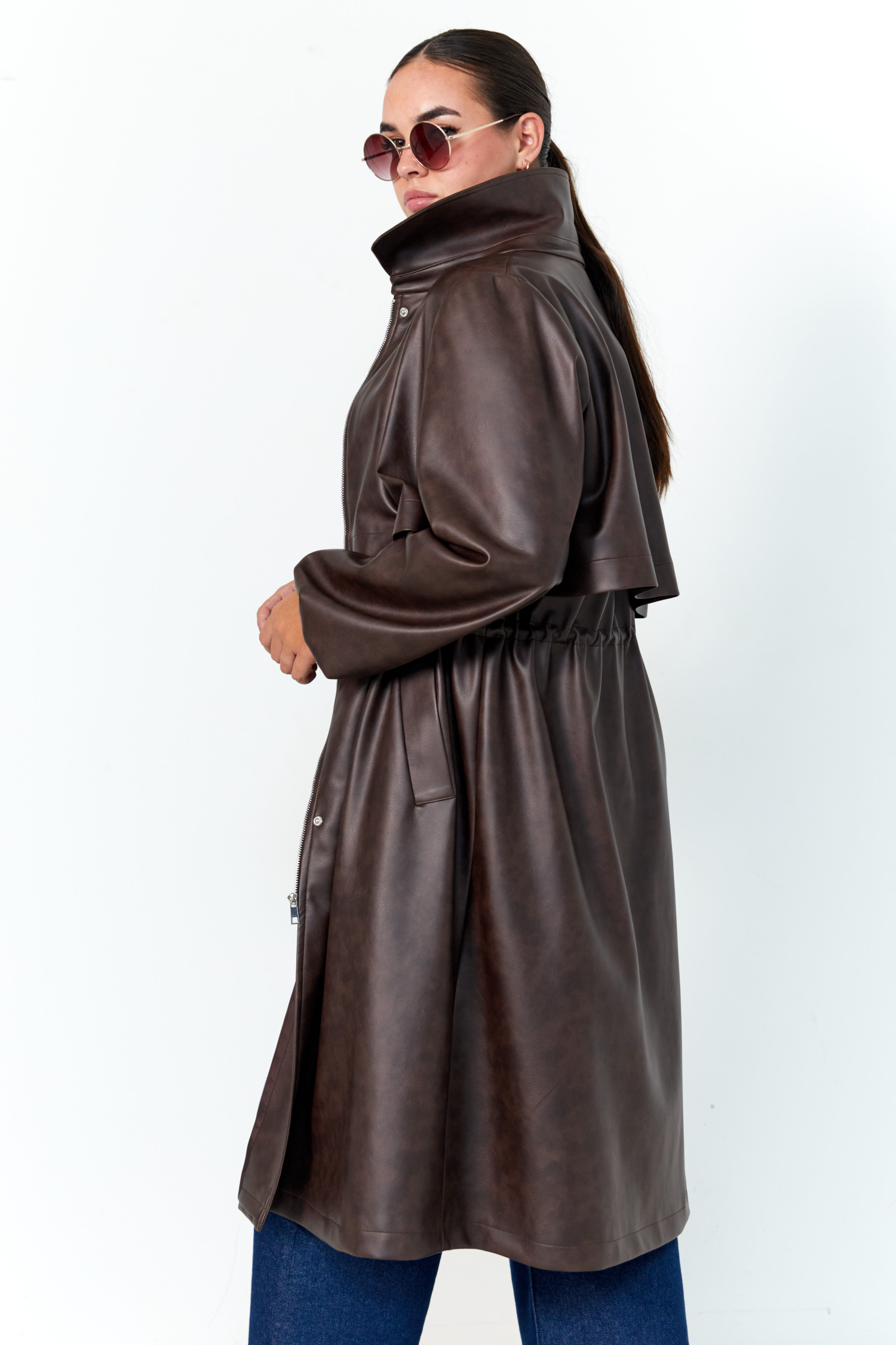 Plus size faux leather trench coat best sale