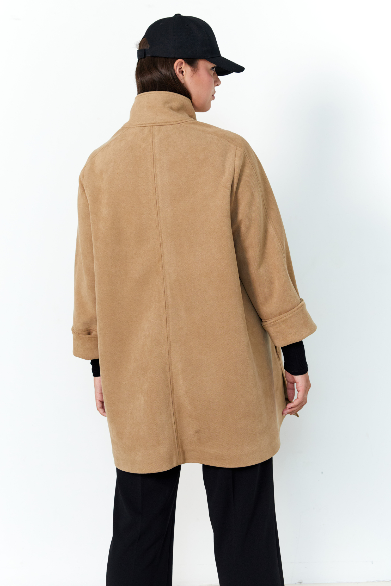 Oversized double-sided suede-effect twill coat