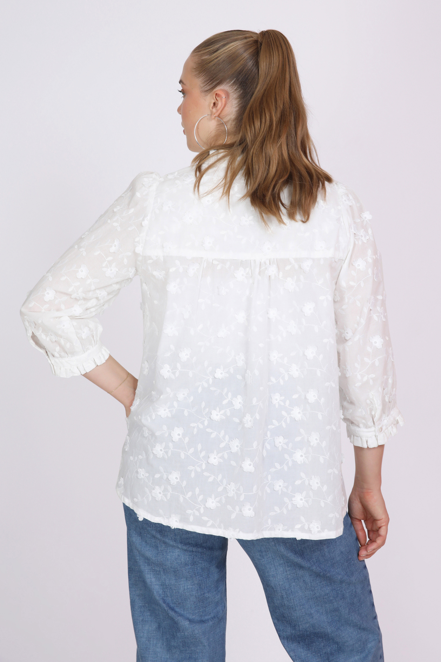 Embroidered cotton voile shirt