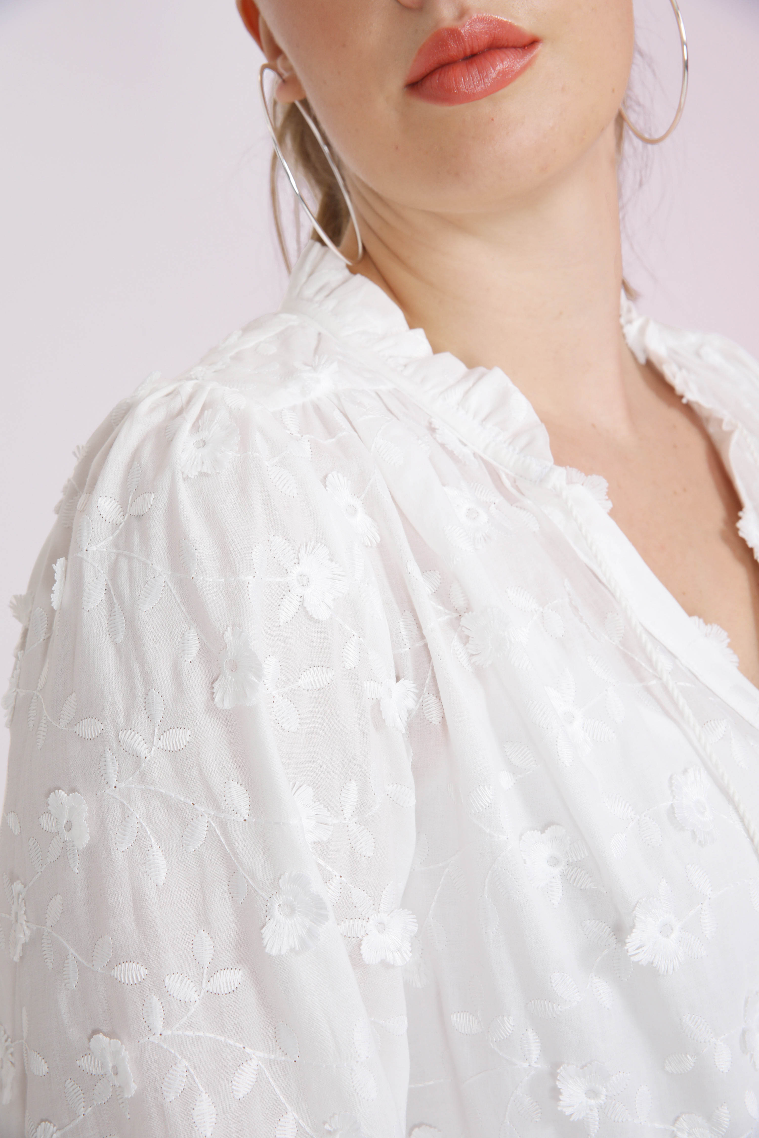 Embroidered cotton voile shirt