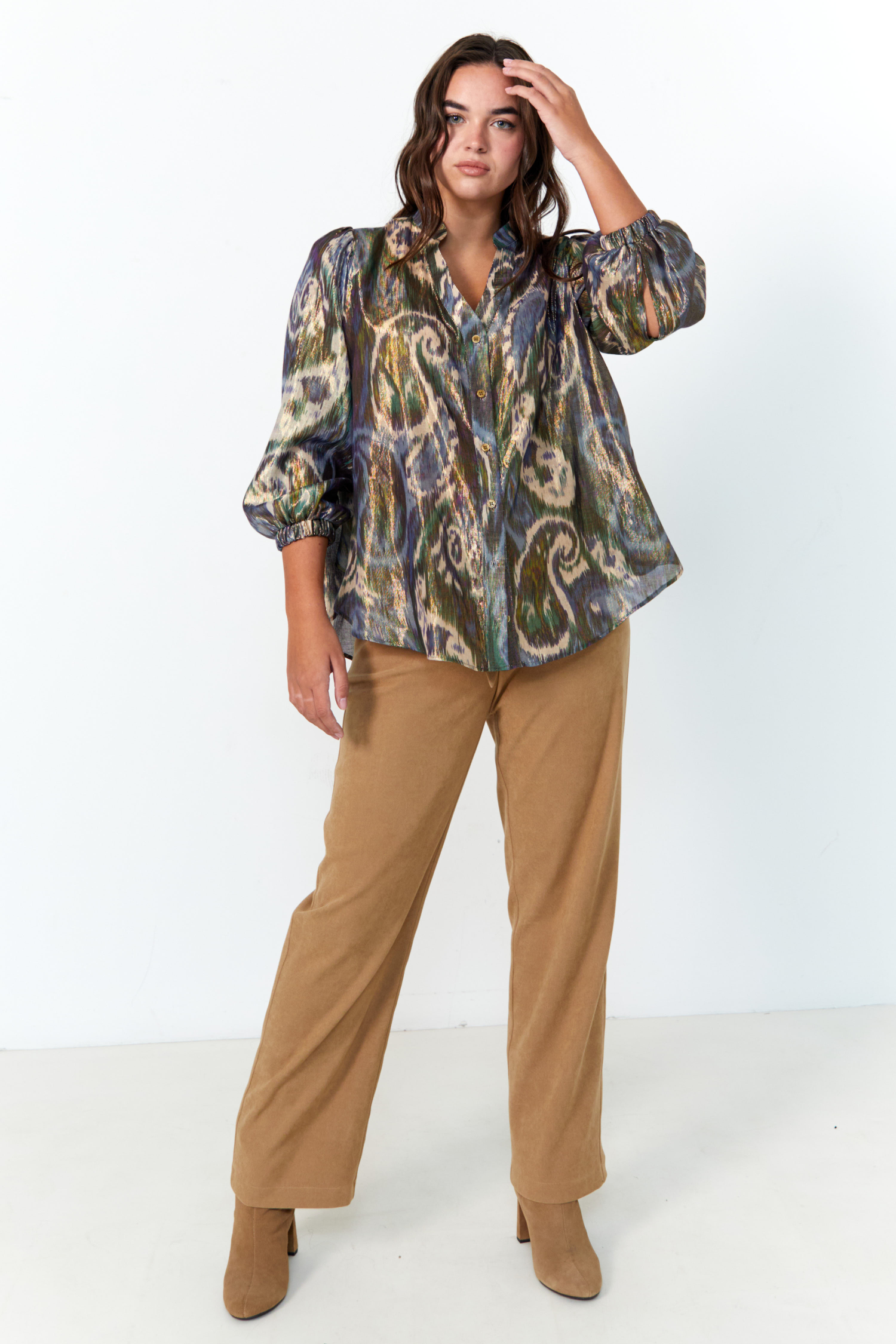 Lurex cotton print shirt