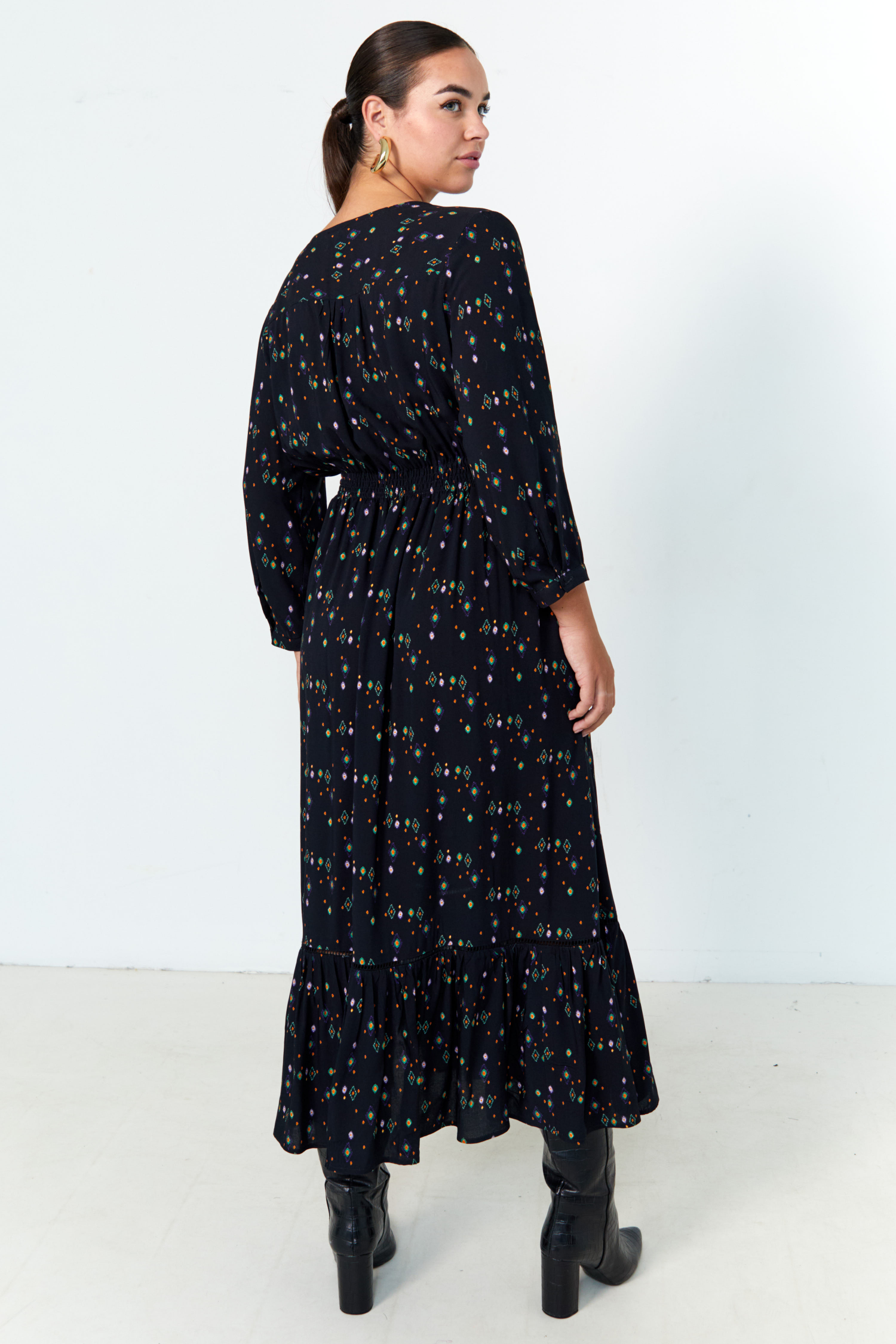 Robe longue imprimée viscose lourde avec taille smockée