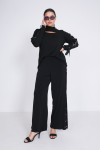 Pantalon en maille uni avec pression au côté 