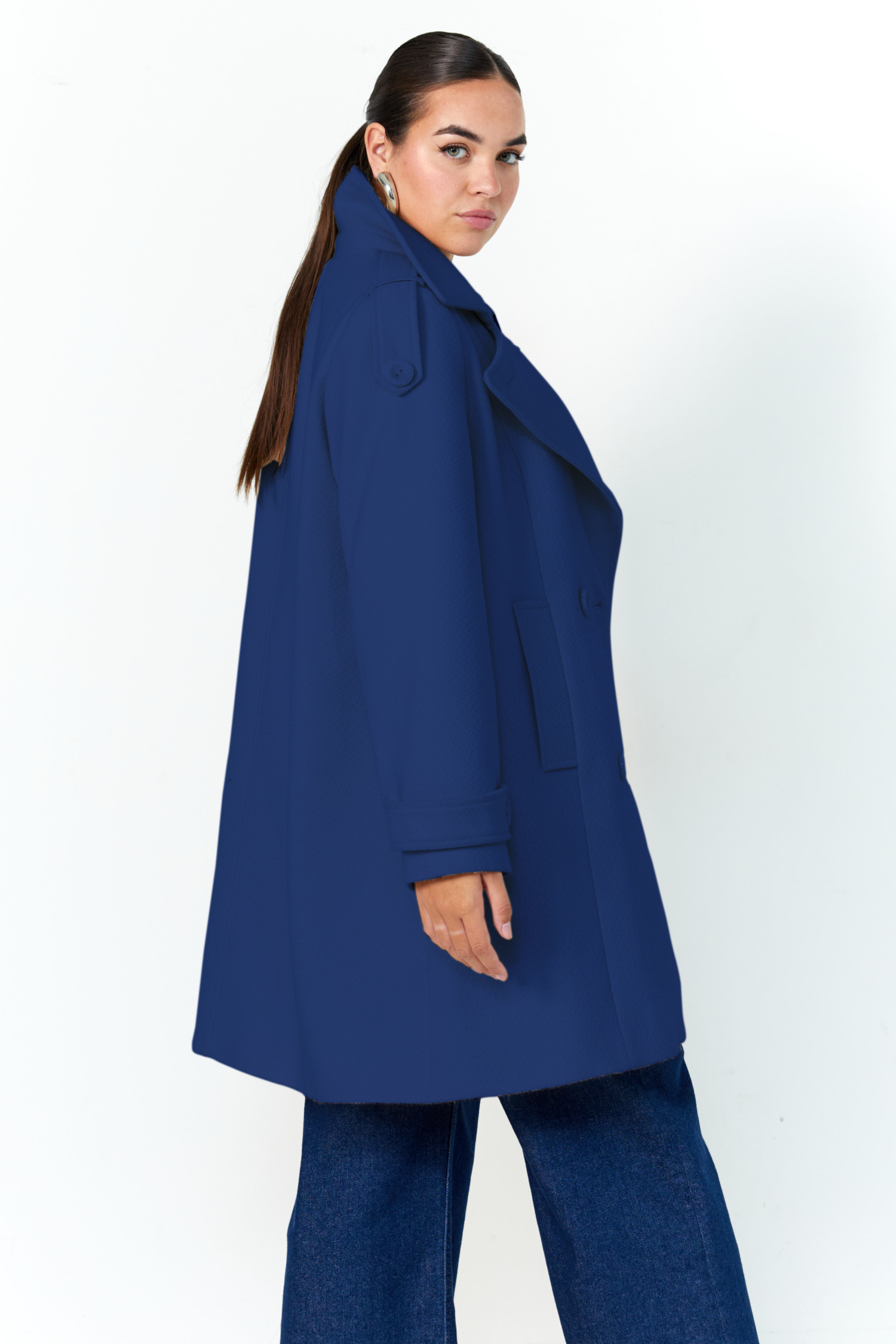 Manteau uni style caban en 7/8