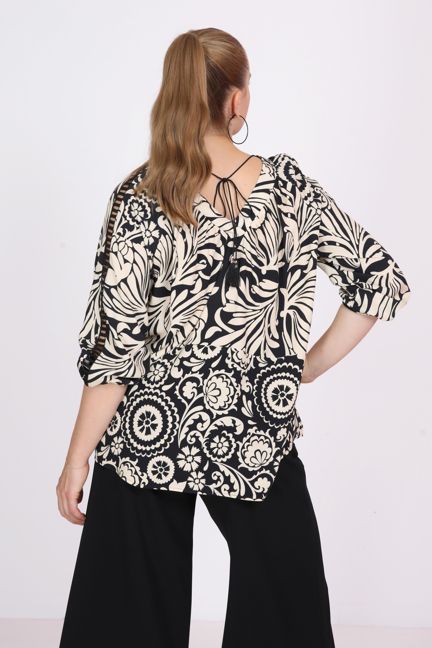 Printed viscose blouse with braid