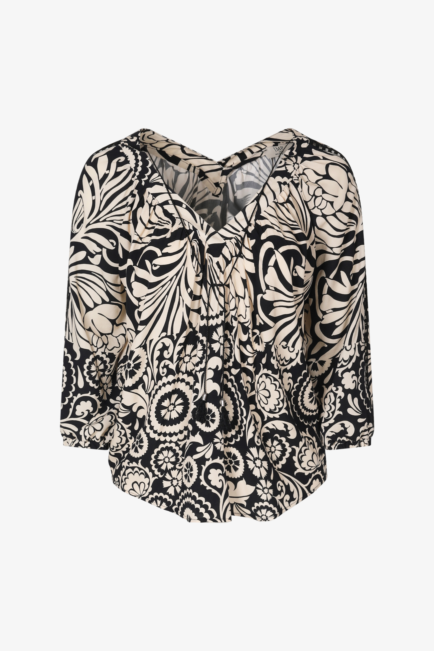 Printed viscose blouse with braid