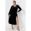 Long wrap dress in smooth stretch velvet