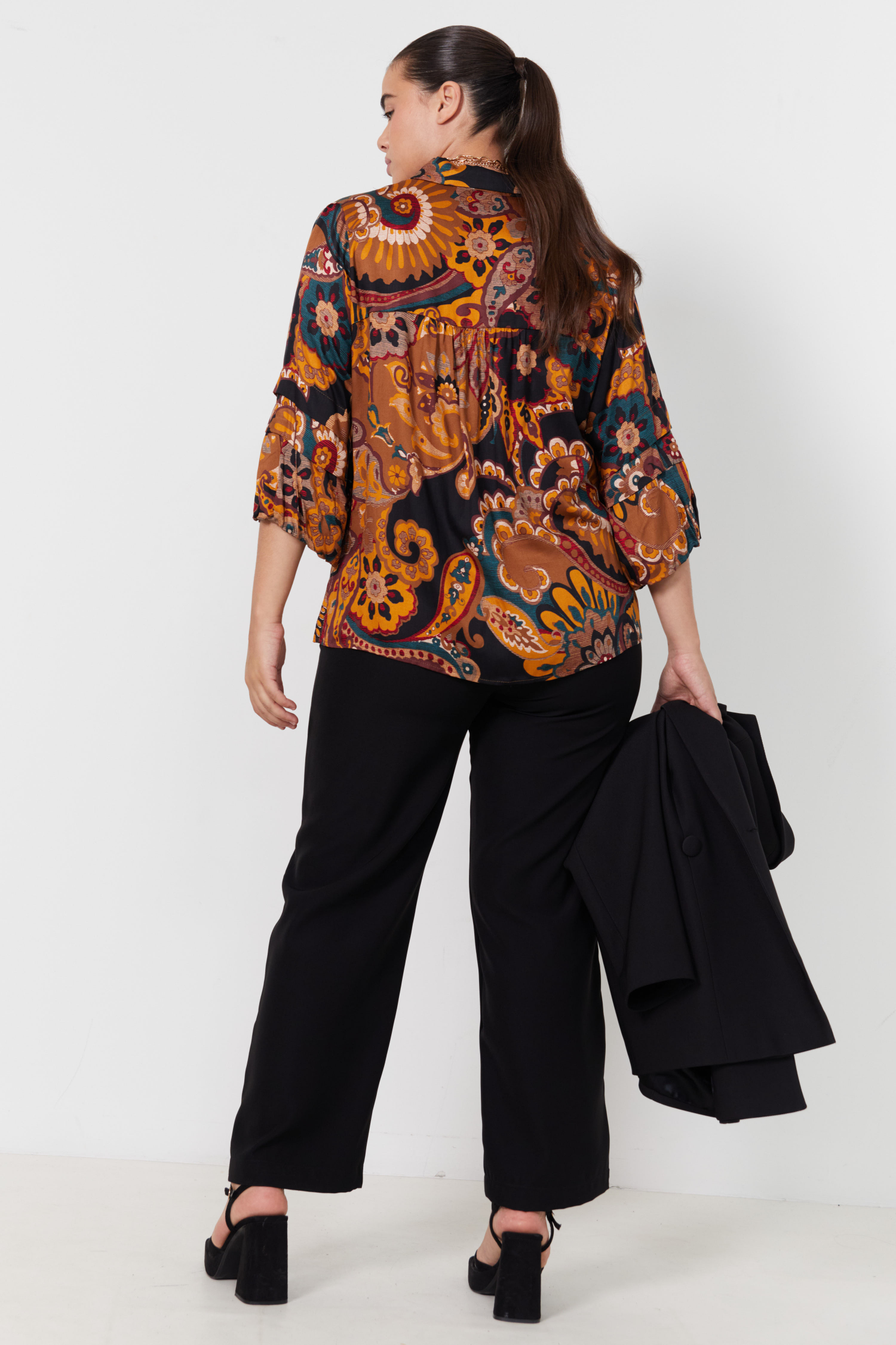 Multicolored satin print shirt