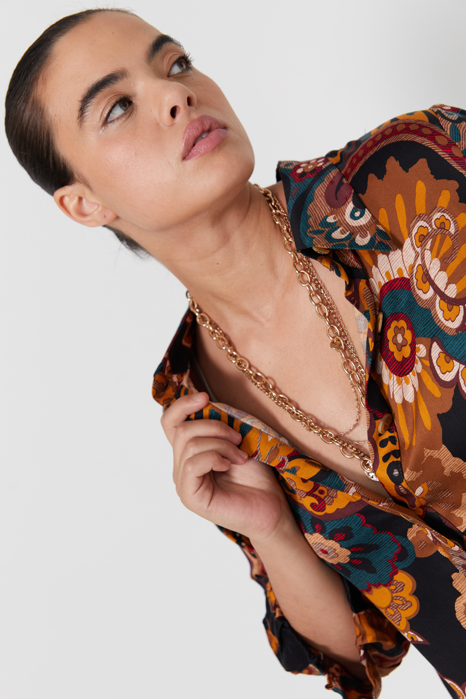 Multicolored satin print shirt