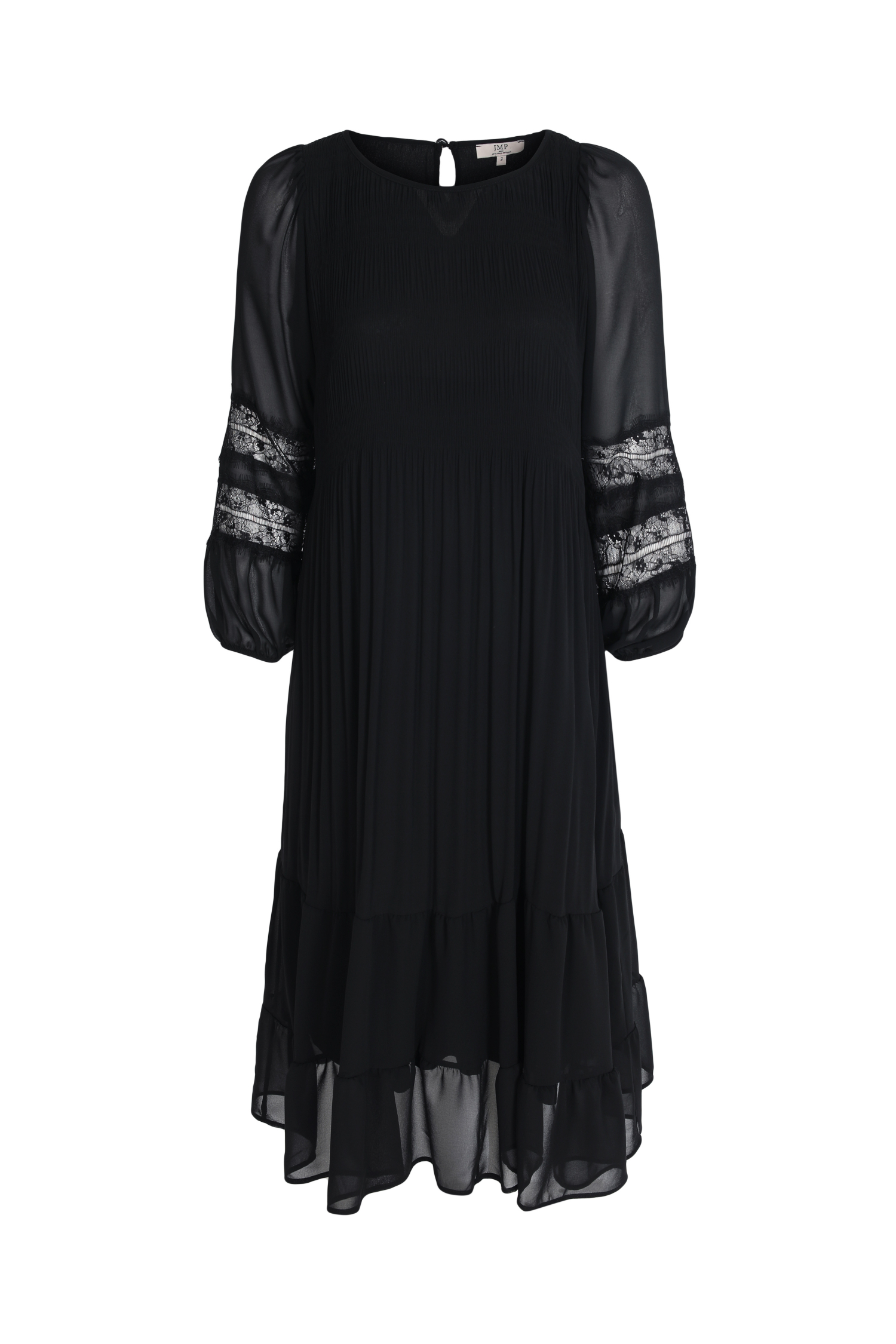 long pleated dress in plain voile with lace