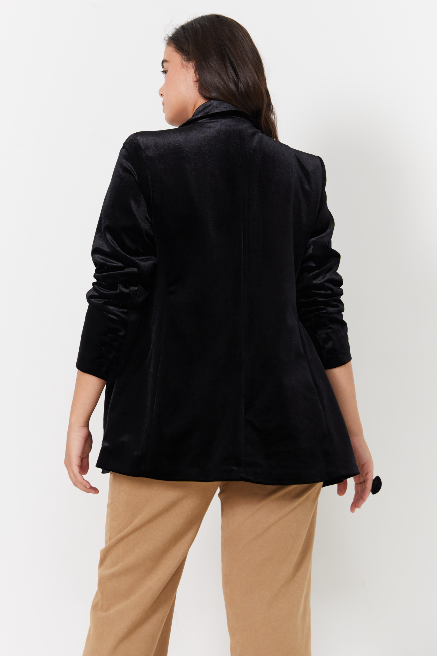 Veste tailleur en velours lisse et strecht 