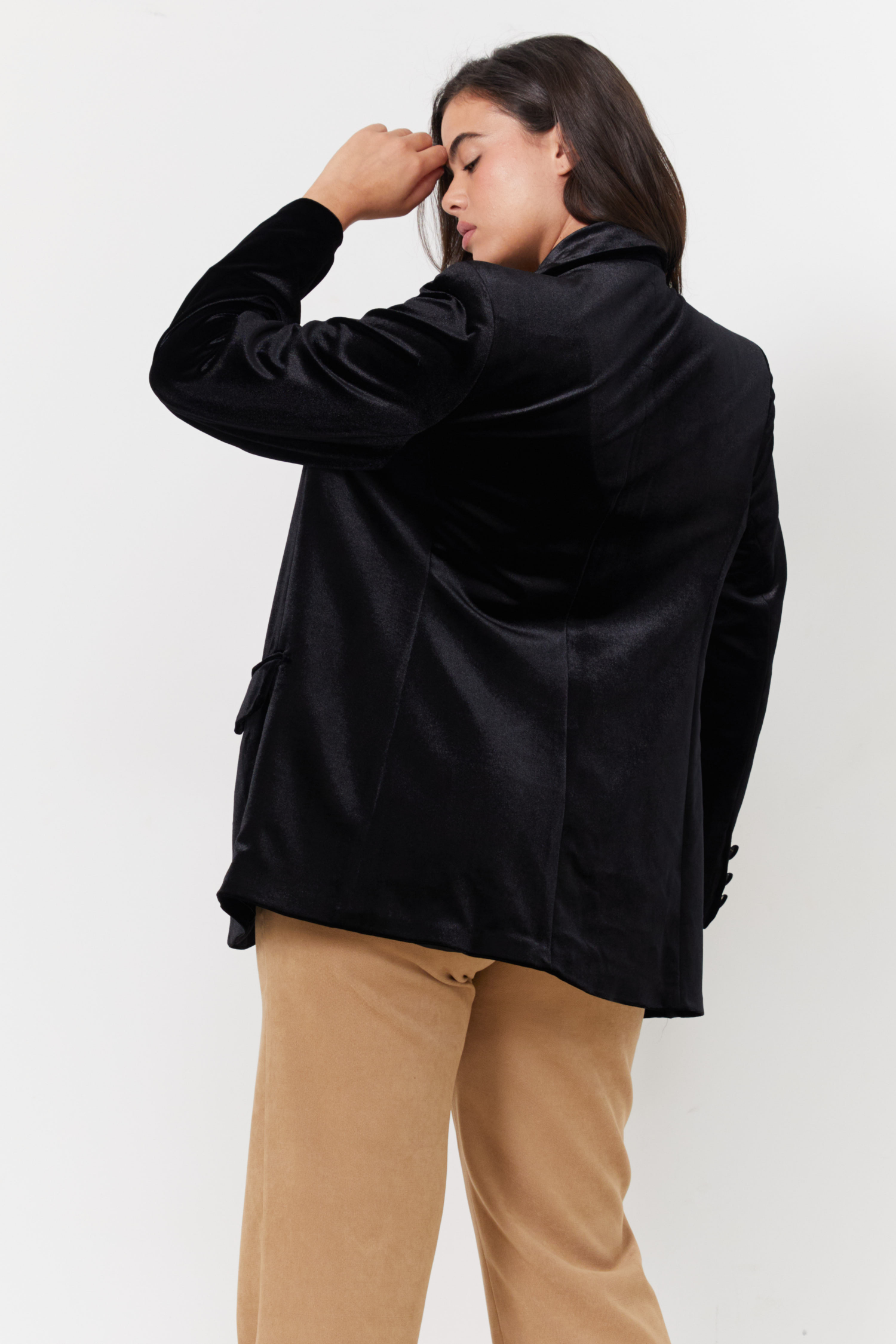 Veste tailleur en velours lisse et strecht 