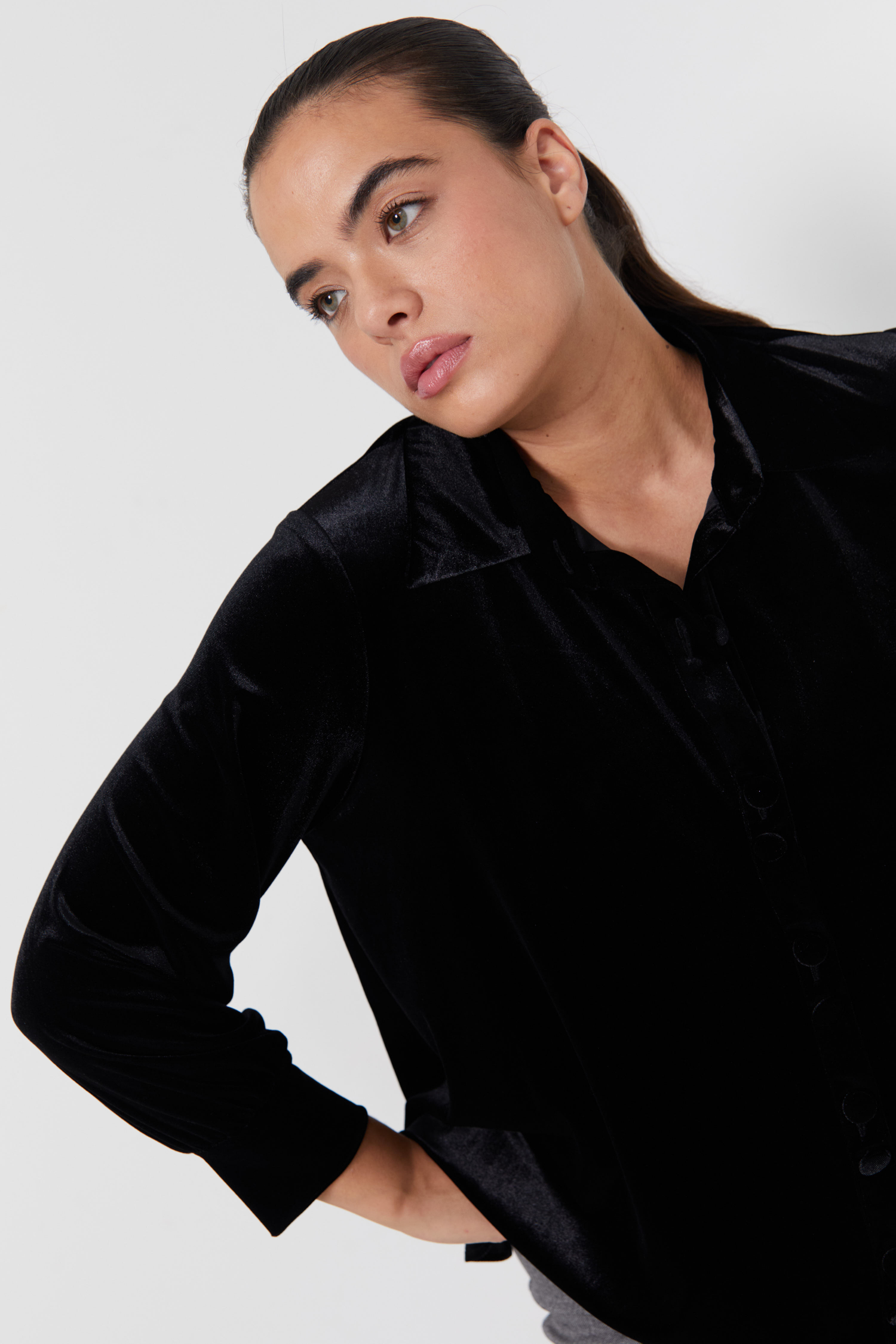 Smooth stretch velvet trapeze shirt