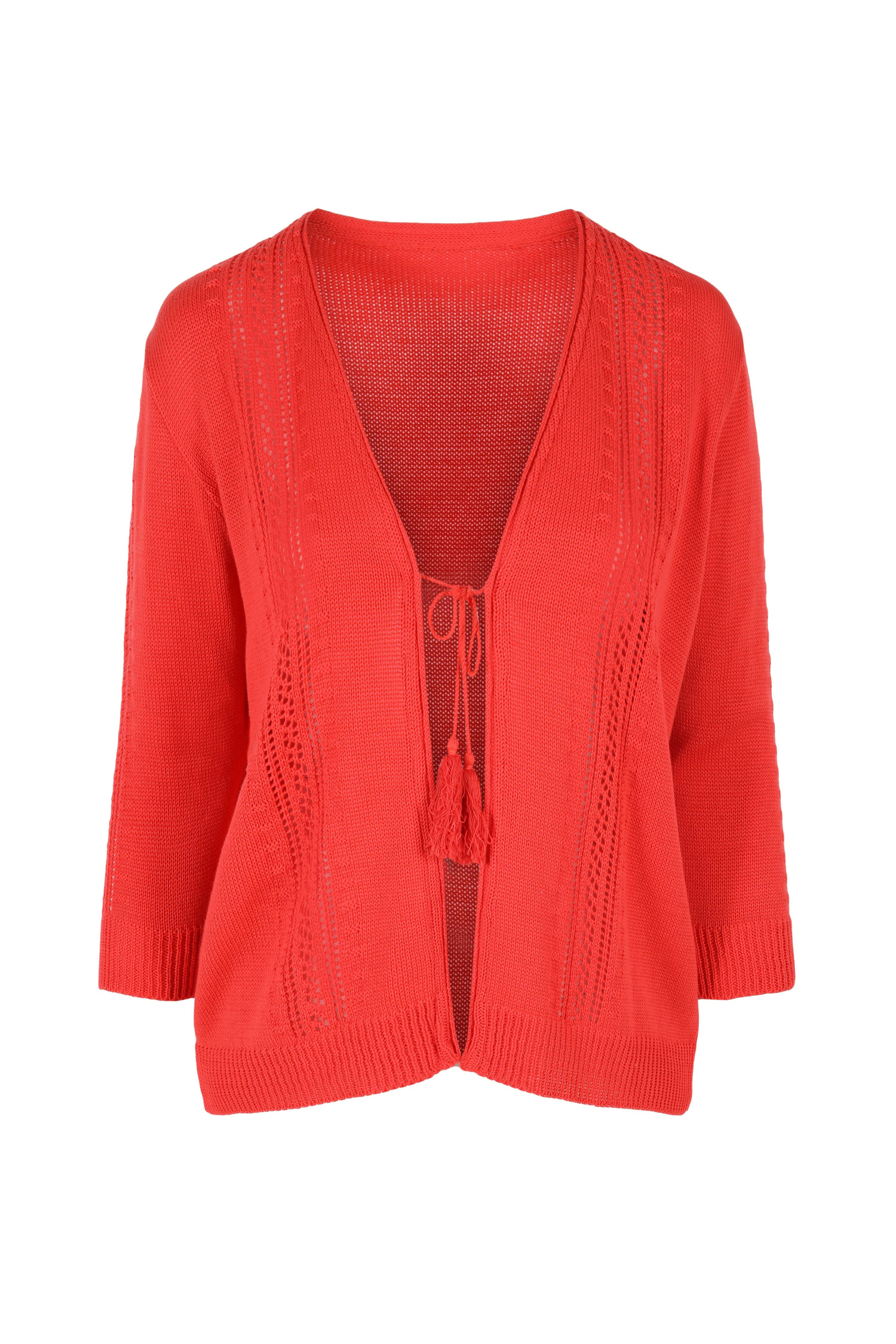 Plain knit cardigan with openwork band